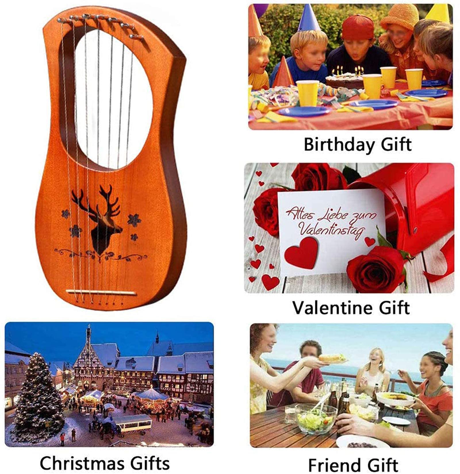 Harfe für Anfänger, Mädchenharfe, groß, europäisch, Laiya, 7 Saiten, für Anfänger, kleine Harfe, kleines Instrument