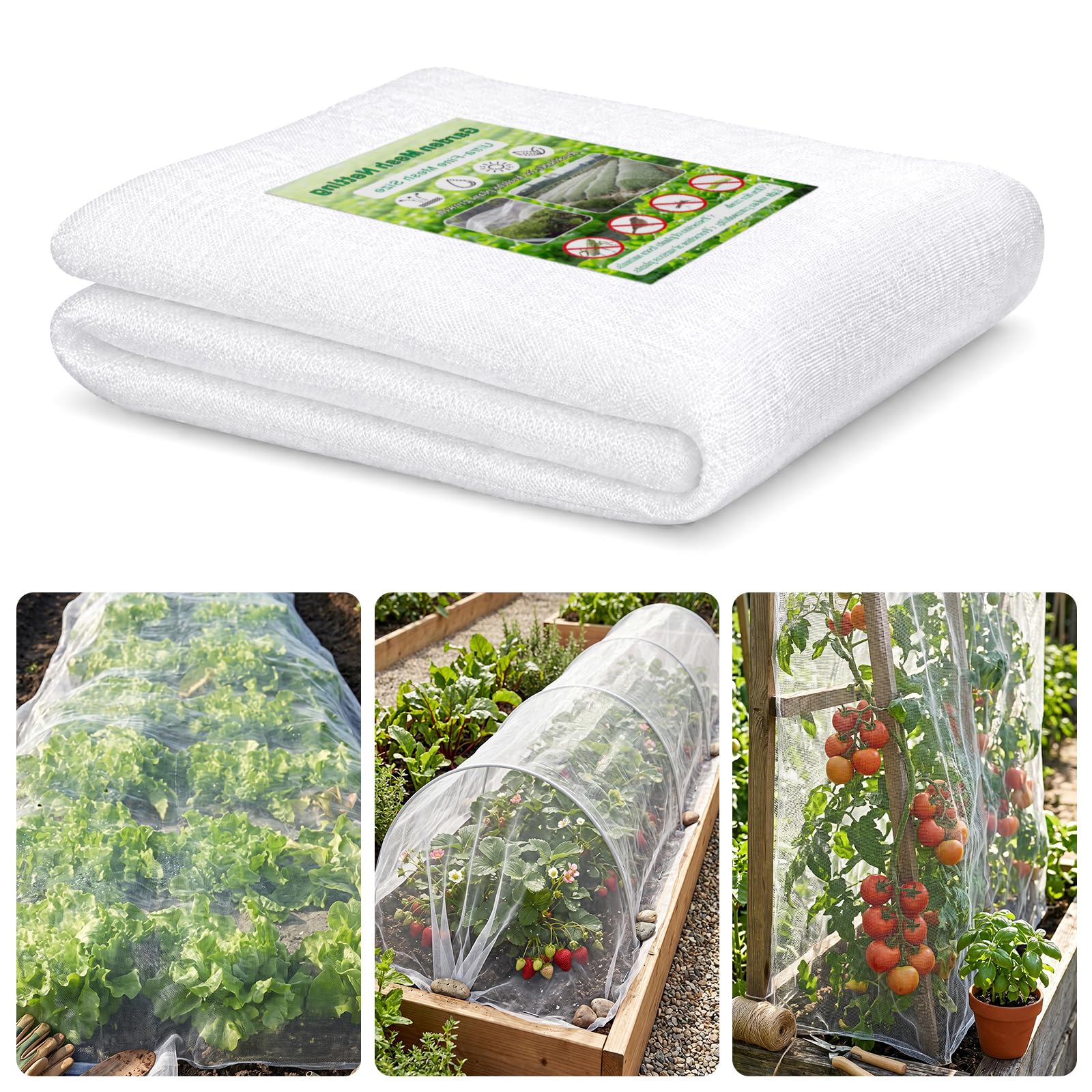 KINGLAKE 35gsm Thicken Insect Netting Mesh, 2x5m Fine Mesh Net Garden Plant Netting for Protecting Vegetables Fruits Flowers Crops, Fits Raised Beds Veg Patch Allotment Greenhouse Outdoor