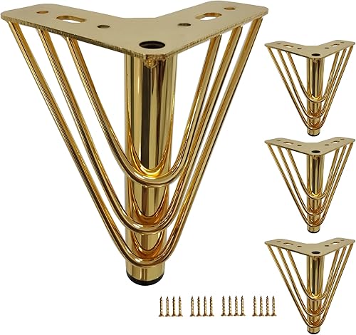 Juego de 4 patas doradas para muebles de 6 pulgadas, patas superiores triangulares resistentes para sofás, sofás, aparadores, armarios con