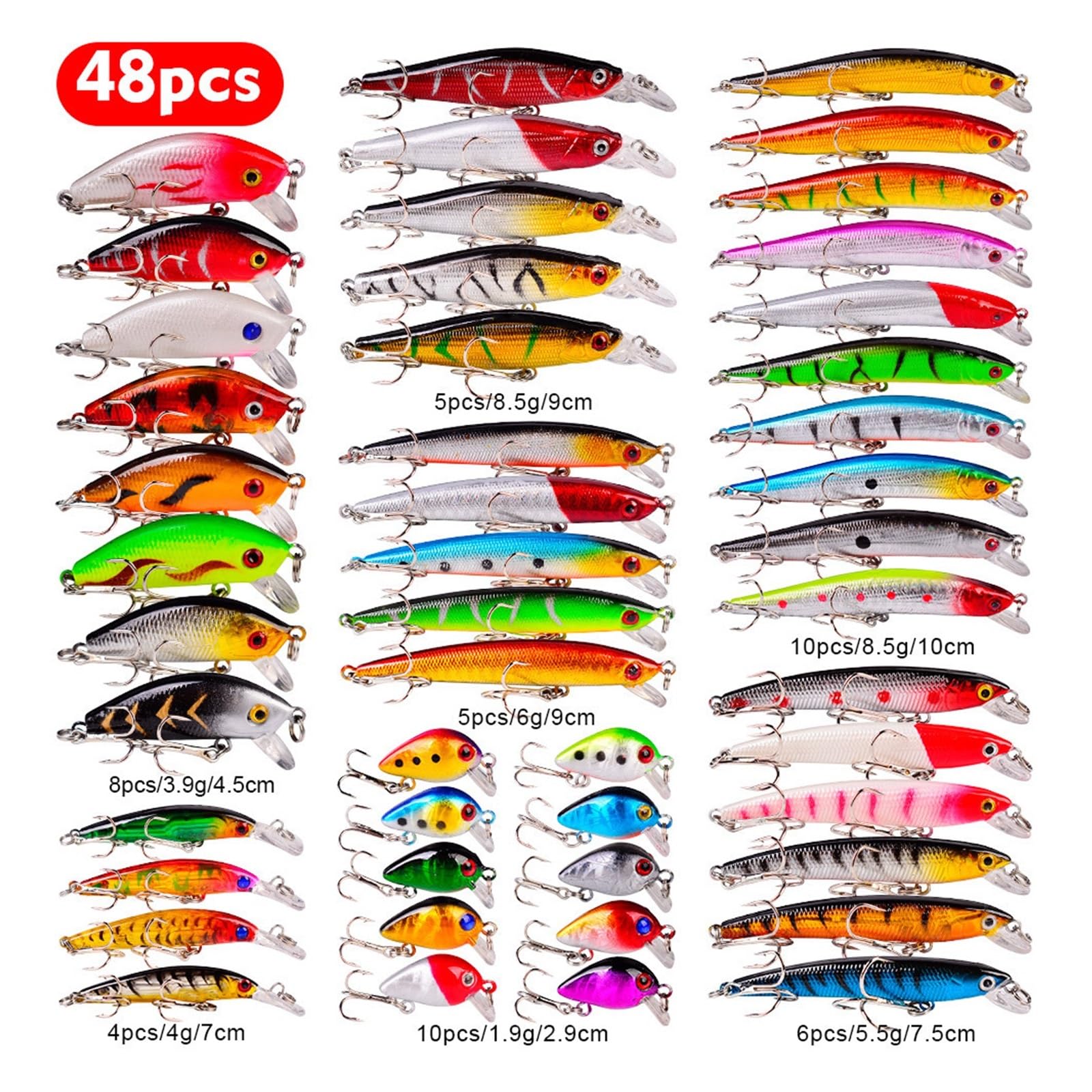 XILILHC 48 Unids/Set Mezcla De Señuelos De Pesca Conjunto Minnow Flotante Swing Crankbait Crazy Wobblers Hundimiento Artificial Biónico Duro Cebo Manivela Señuelo Kit