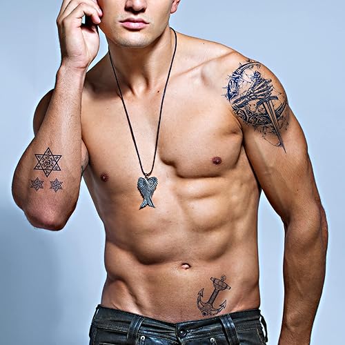 Miniatura 5 de PADOUN Tatuajes temporales de espada de caballero cruz, 12 hojas de calcomanías impermeables semipermanentes, de larga duración para 1-2 semanas,