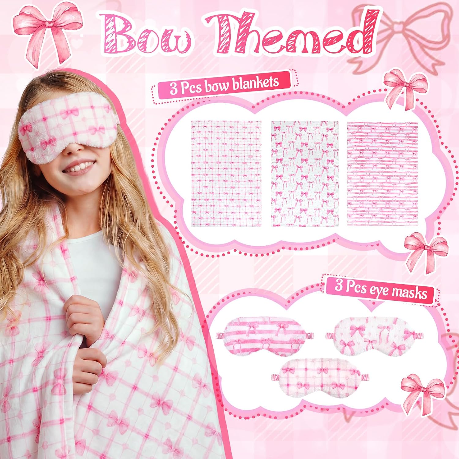 Fanfanwin 6 Pcs Sleepover Party Supplies for Girls, Vivid Bow, Pink image 3