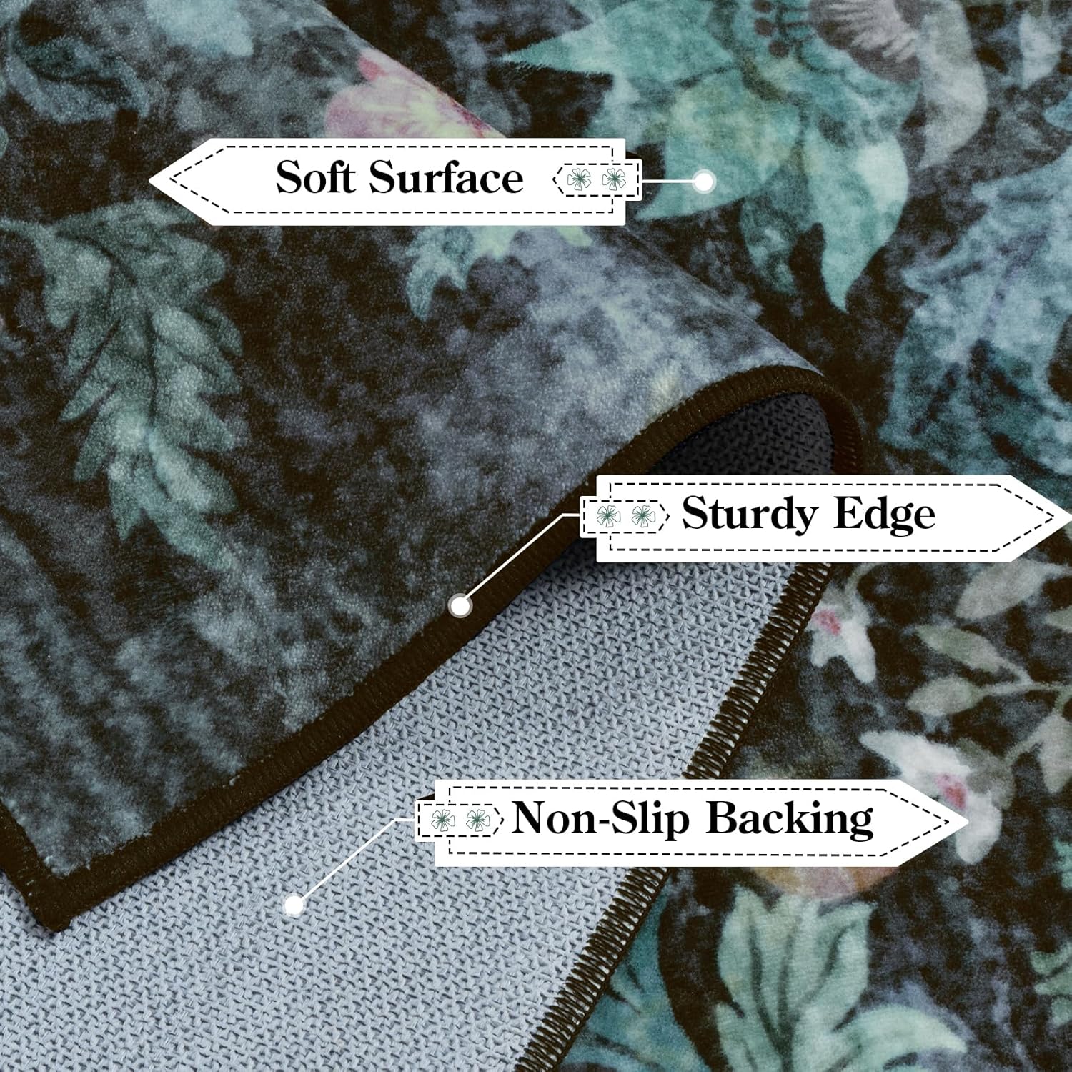 LIVEBOX Washable Rug 5x7 Area Rugs for Living Room, Black Floral Rug for Bedroom, Soft Boho Distressed Rugs Non Slip, Low Pile Vintage Indoor Carpet for Dining Room Home Decor