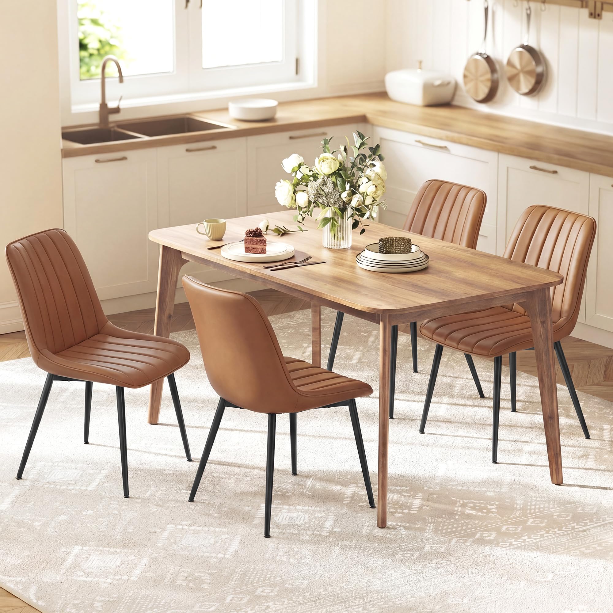 Photo 1 of ***Only 2*** VASAGLE Dining Chairs Set of 4, Upholstered Kitchen Chairs, Synthetic Leather, Max. Load 264 lb, Steel Legs, Curved Backrest, for Dining Room, Caramel Brown and Ink Black ULDC090KN03-2J