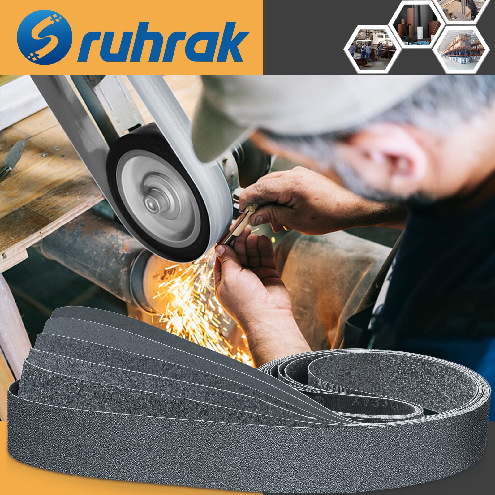 Lot de 6 bandes abrasives 50 x 2000 mm - Grain 60/120/240/400/600/800 - Bandes abrasives en carbure de silicium pour le polissage et l'élimination de la rouille du métal (50 x 2000 mm)