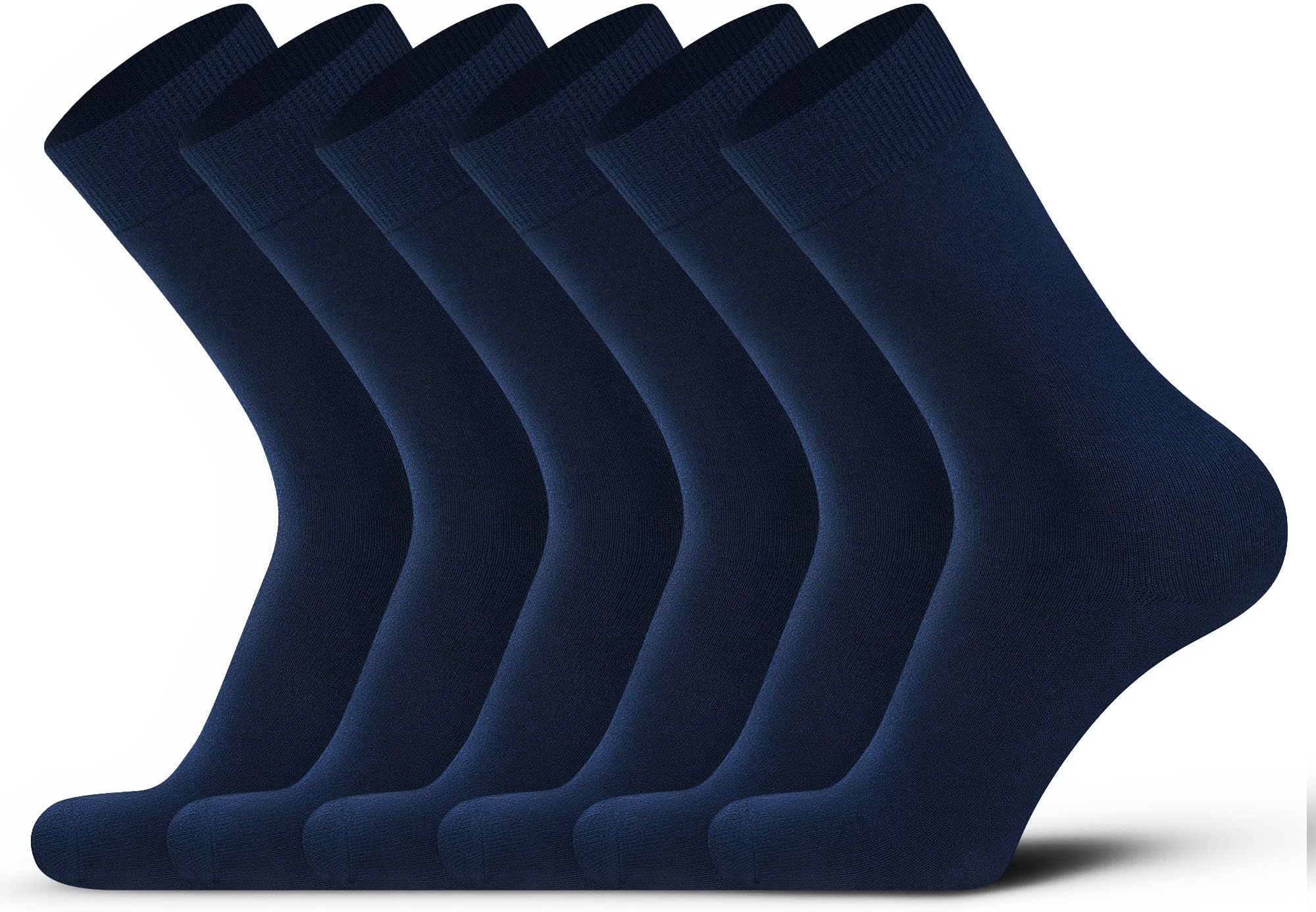 Men's Dress Socks, Black, 6 Pairs Classic Cotton Polyester Socks, Reinforced, Cozy