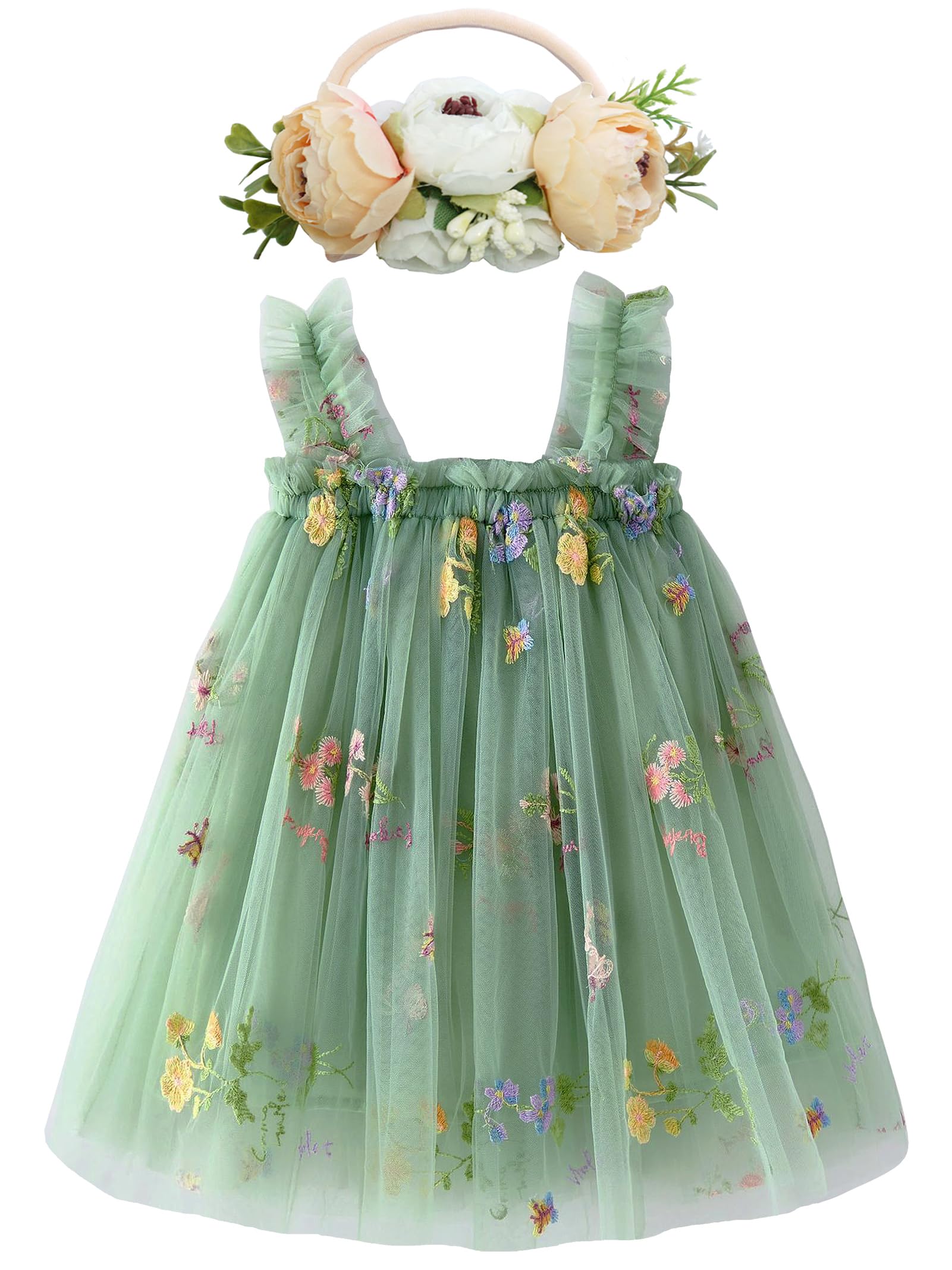 BGFKS Layered Tulle Tutu Dress for Toddler Girls,Baby Girl Rainbow Tutu Princess Skirt Set with Flower Headband.