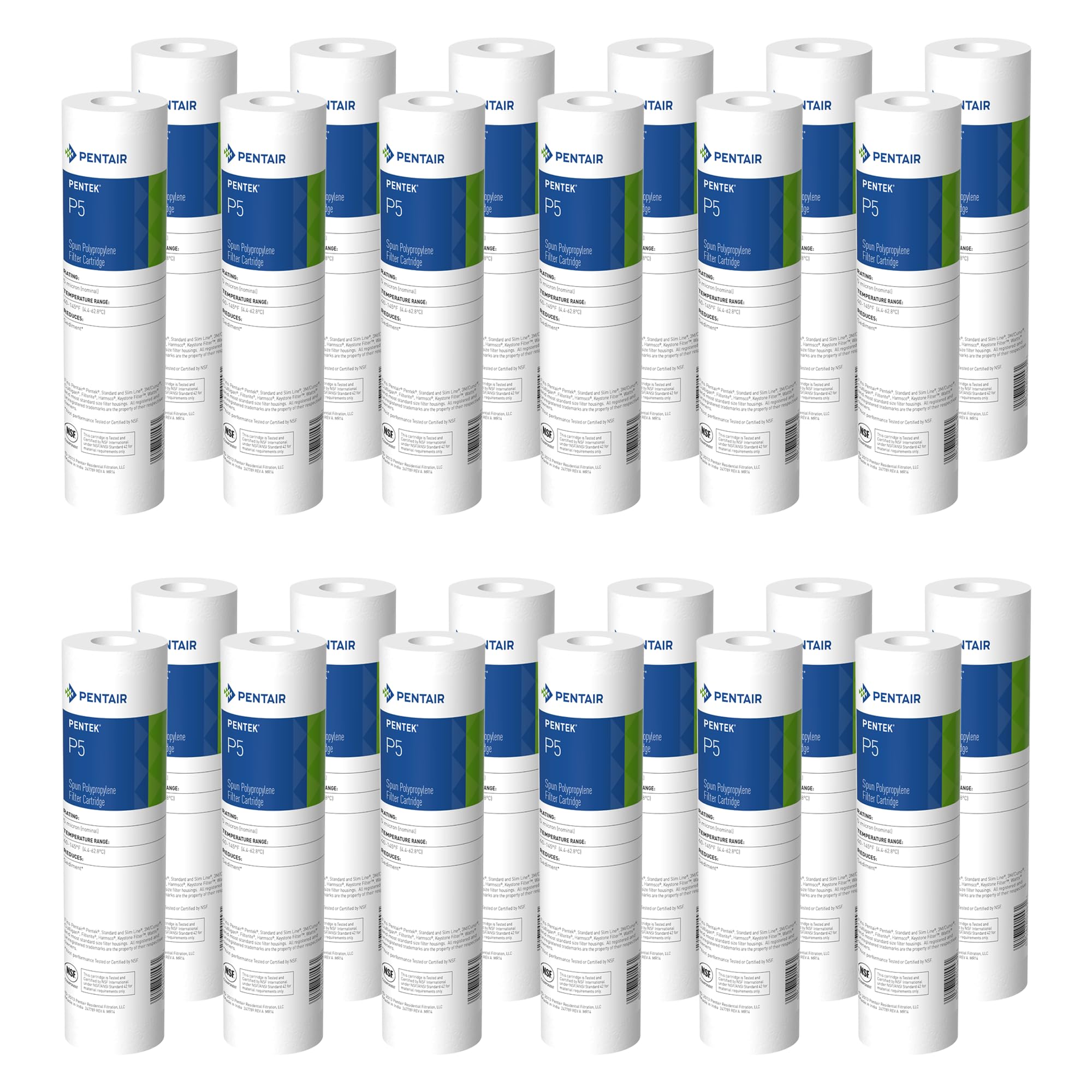 Pentair Pentek P5 Sediment Water Filter, 10 Inch, Under Sink Spun Bonded Polypropylene Replacement Cartridge, 10" x 2.5", 5 Micron, Pack of 24