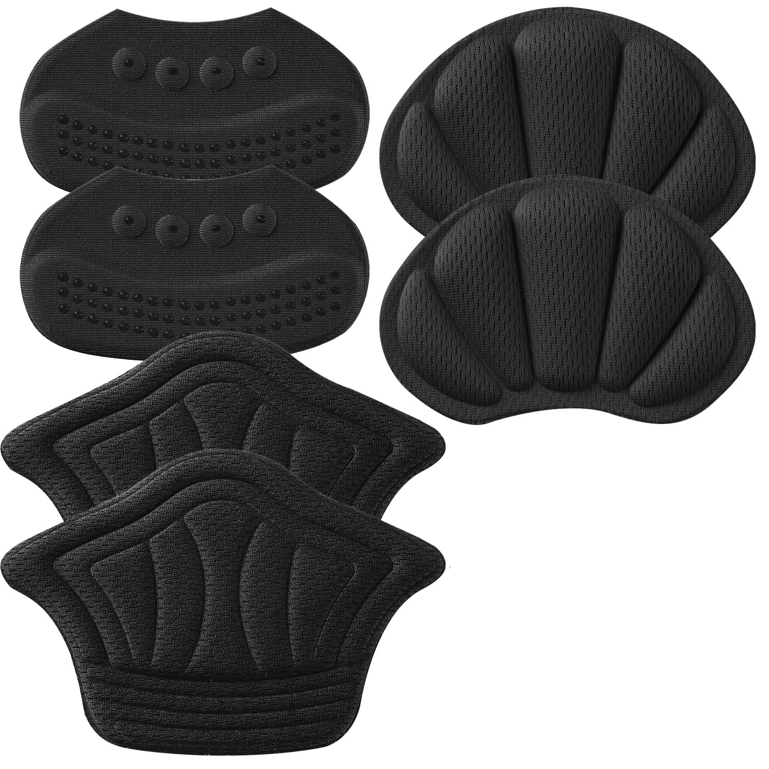 Back of Heel Cushion Pads, Adhesive Heel Grips Inserts for Loose Shoes, Prevent Heel Slip and Blister Shoe Guards, 2PCS-Black+2PCS-Black+2PCS-Black