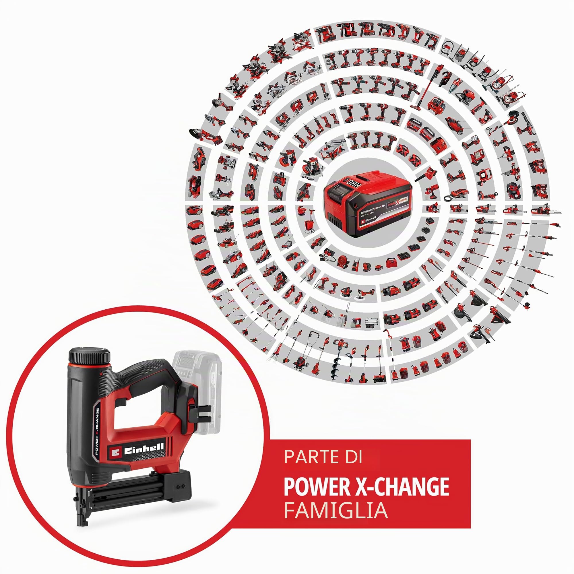 Einhell Chiodatrice/graffatrice a batteria TE-CN 18/32 Li - Solo Power X-Change (18 V, 20 colpi/min, morsetti max. 25 mm, chiodi max. 32 mm, con 300 morsetti e chiodi ciascuno, senza batteria)