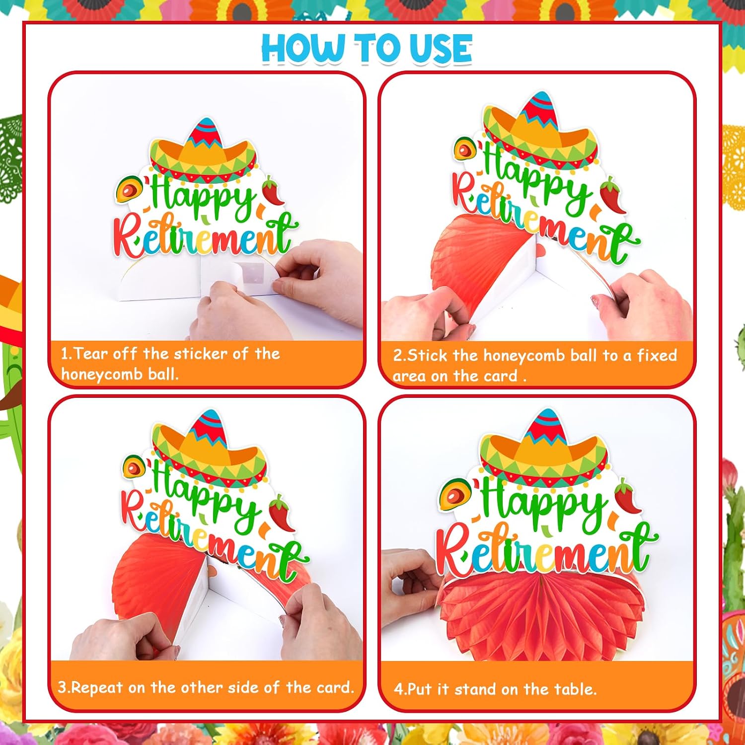 8 Pieces Taco Bout Retirement Honeycomb Centerpieces - Mexican Fiesta Retirement Decorations, New Adventure Begins Welcome To 7 Day Weekends Table Toppers, Happy Retirement Party Supplies