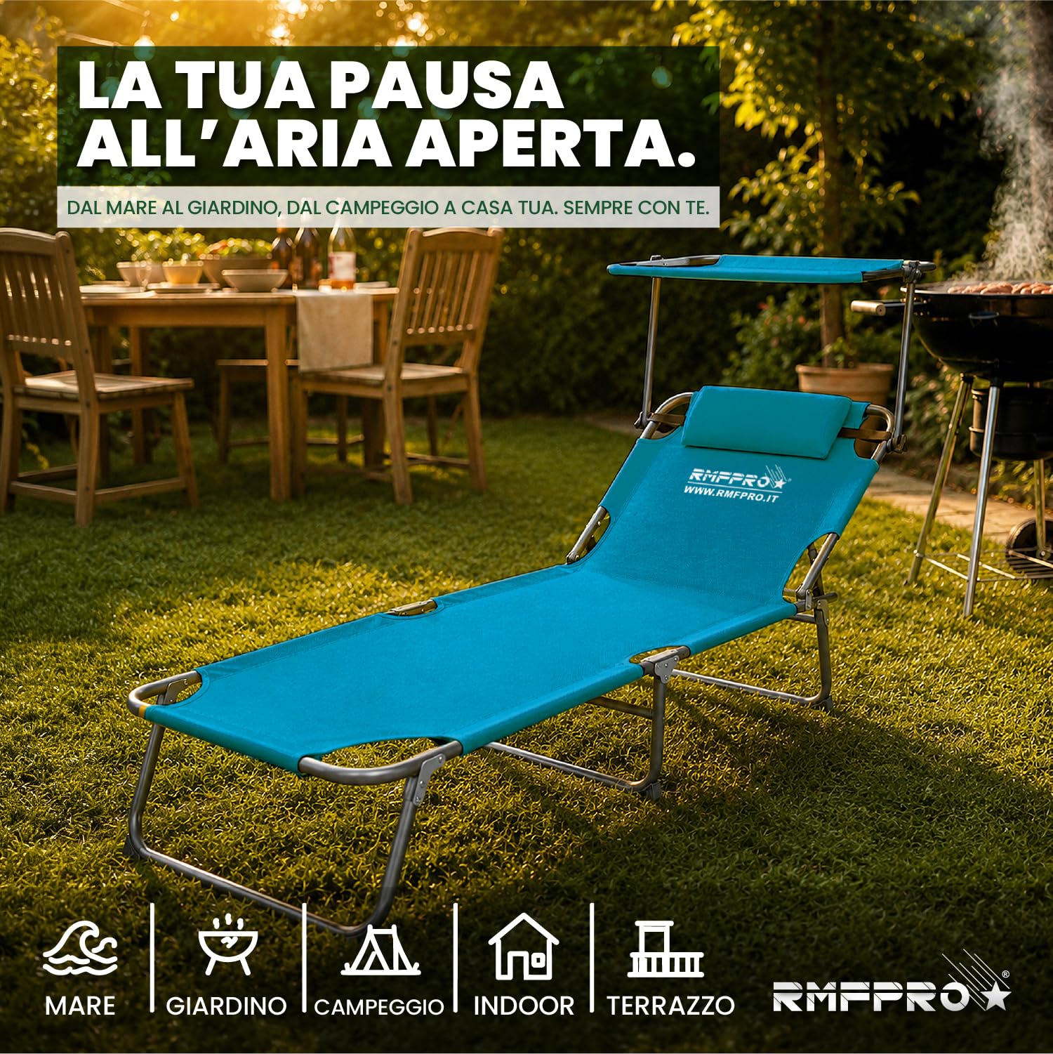 Set 2 Lettini Prendisole da Giardino o Spiaggia con Parasole, Lettino Mare Regolabile in 4 Posizioni - Struttura in Acciao Sdraio da Giardino Pieghevole Portatile, Cuscino Poggiatesta Blu
