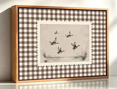 Vintage Flying Ducks Framed Wall Art, animal Mallard Duck Brown