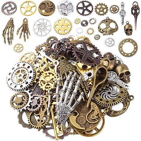 100g Assorted Colors Antique Metal Steampunk Clock Gear Cog Wheel Skull Key...