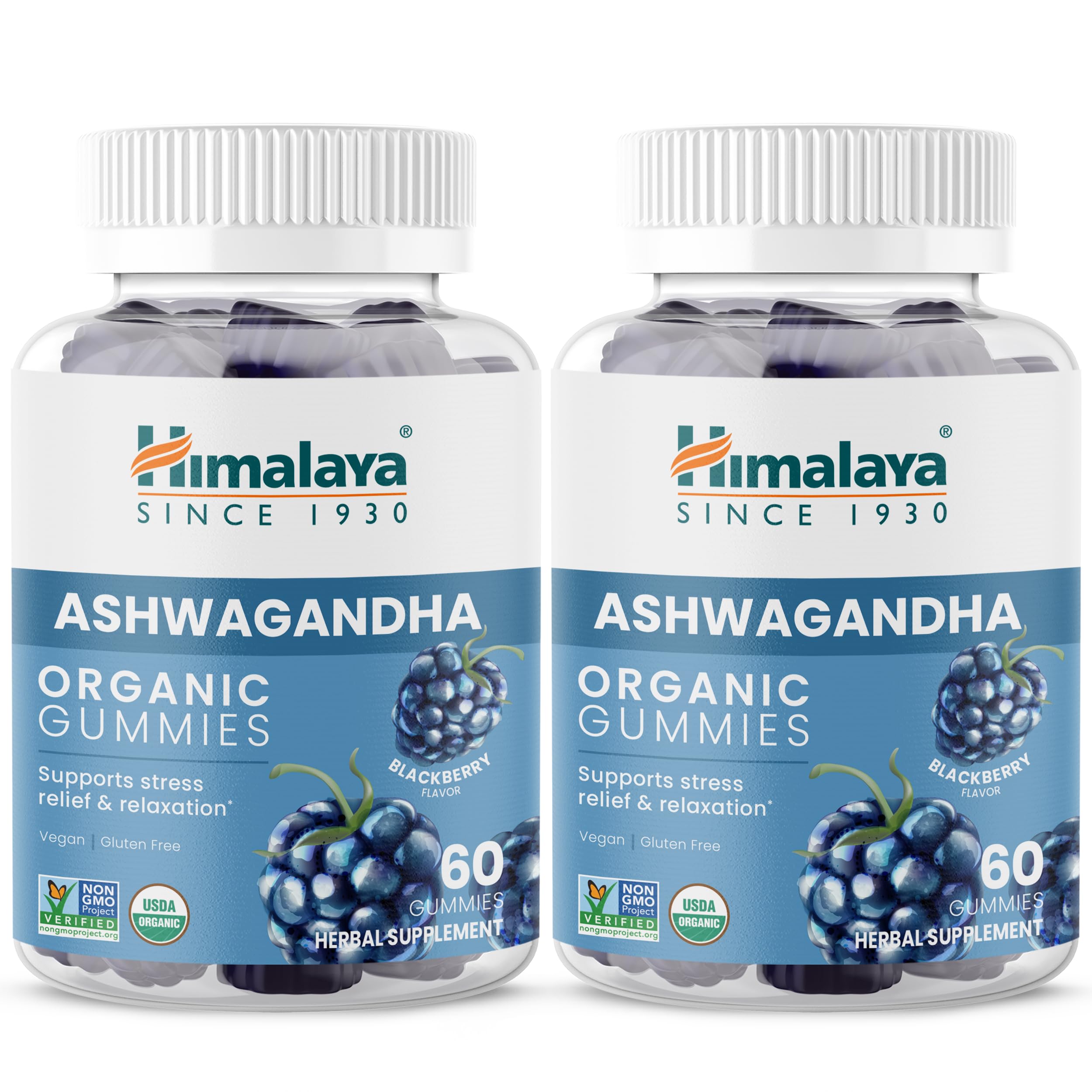 Himalaya KSM-66 Organic Ashwagandha Gummies, BlackBerry Flavor, 120 Gummies 60 Count (Pack of 2) Gummy
