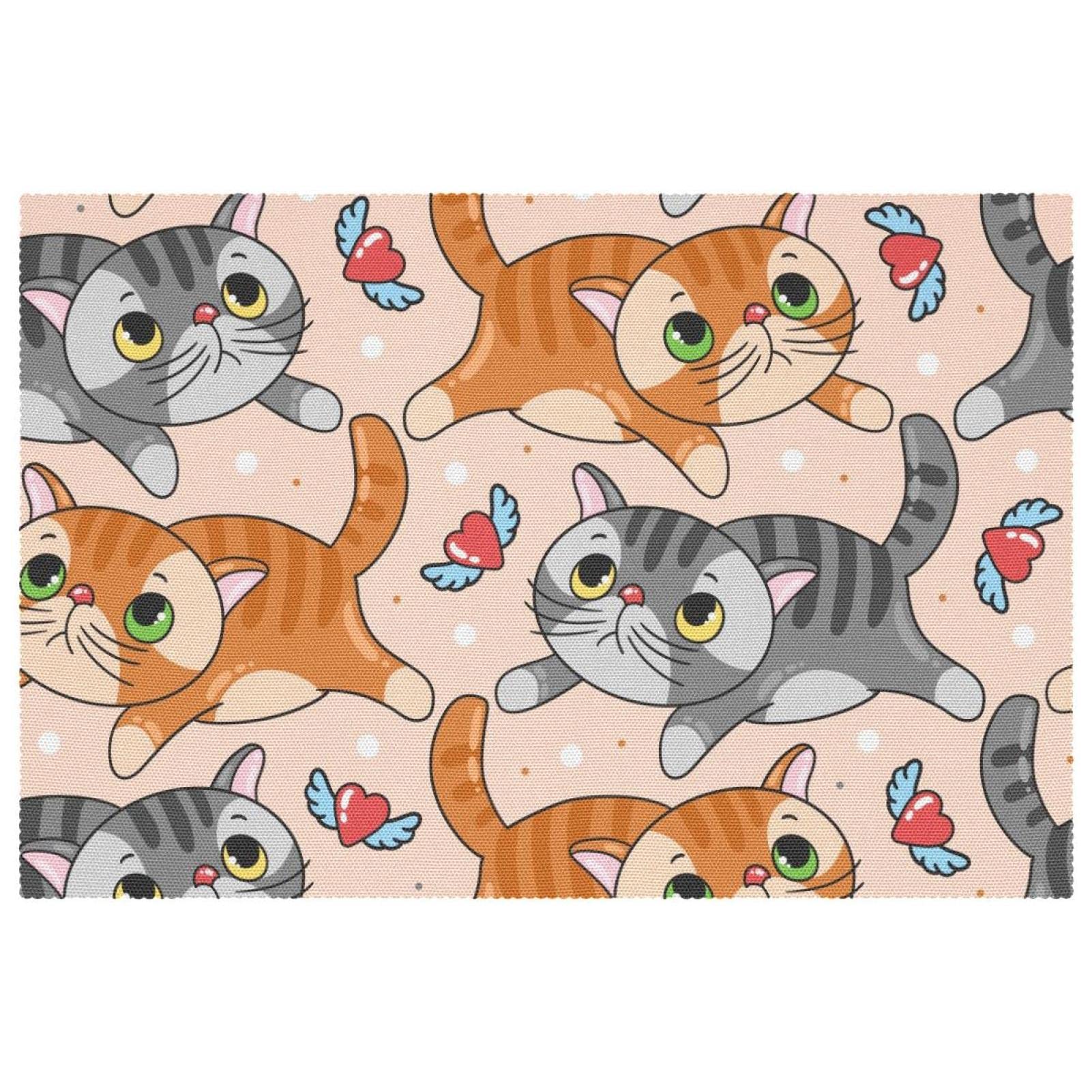 Set de table chat avec cœur rouge antidérapant lavable lot de 6