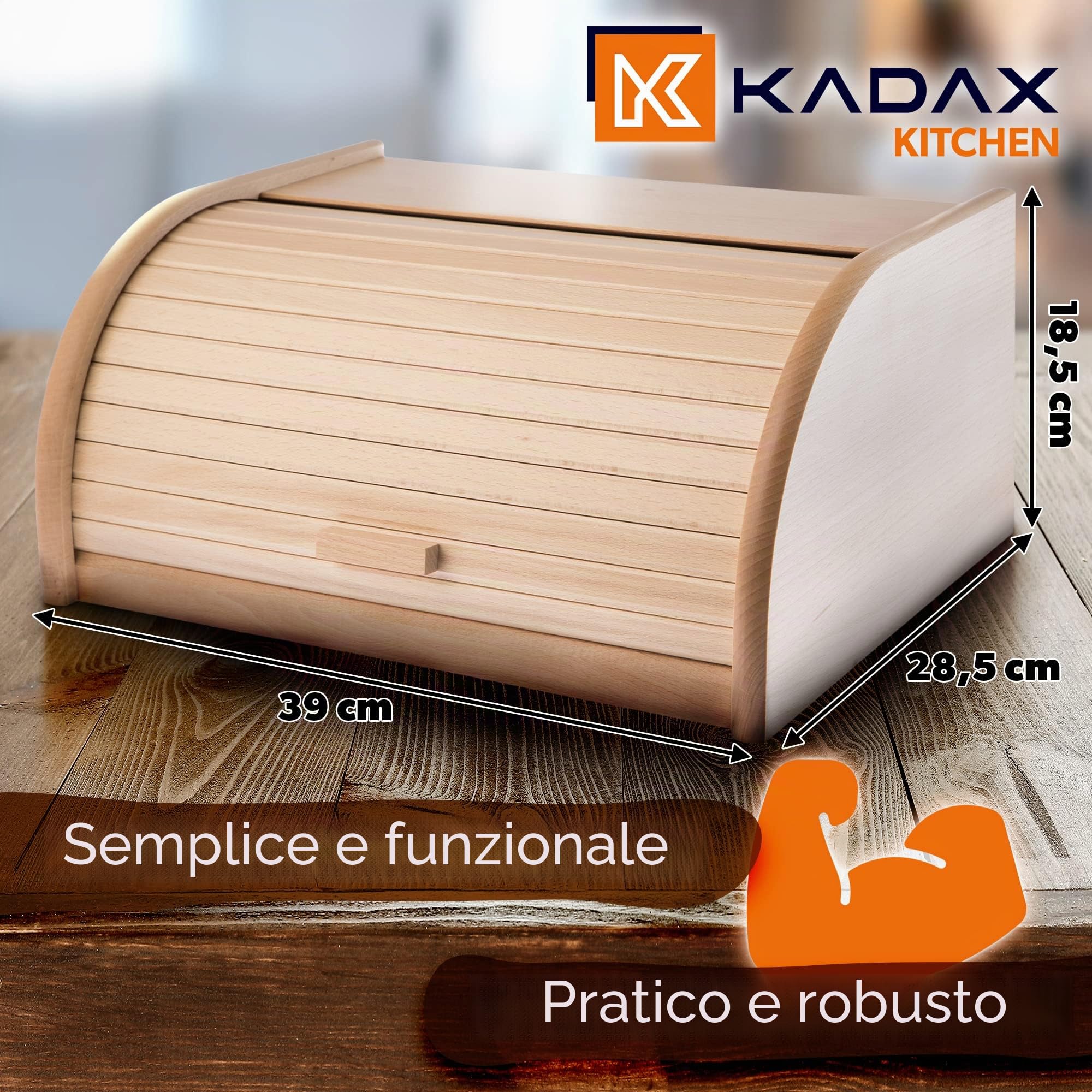 KADAX Portapane in Legno, Contenitore per Pane con Coperchio Scorrevole e Grande Capacità, Porta Pane con Coperchio a Serranda per Cucina (Naturale)