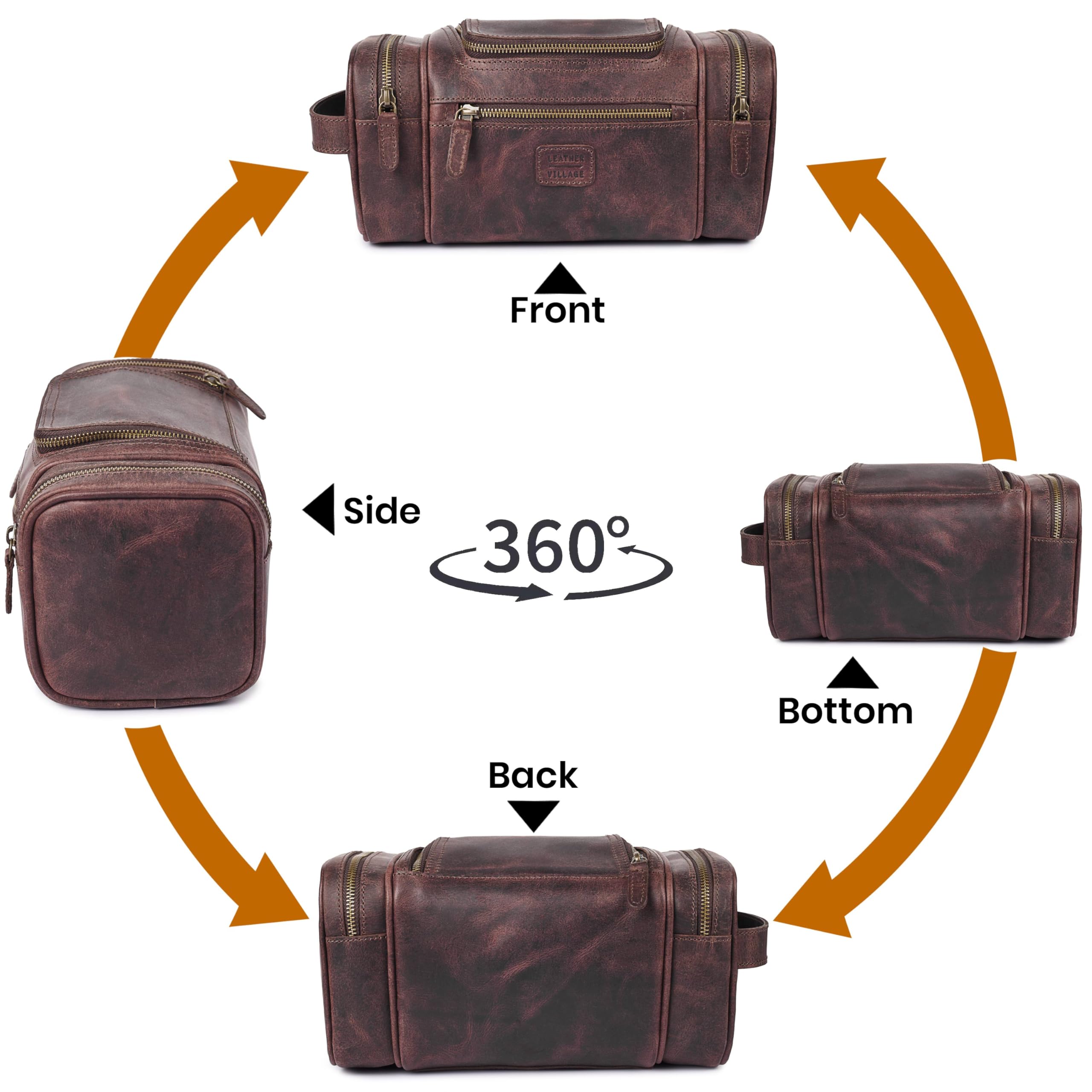 LEATHER VILLAGE Genuine Leather Hanging Travel Dopp Kit Toiletry Bag