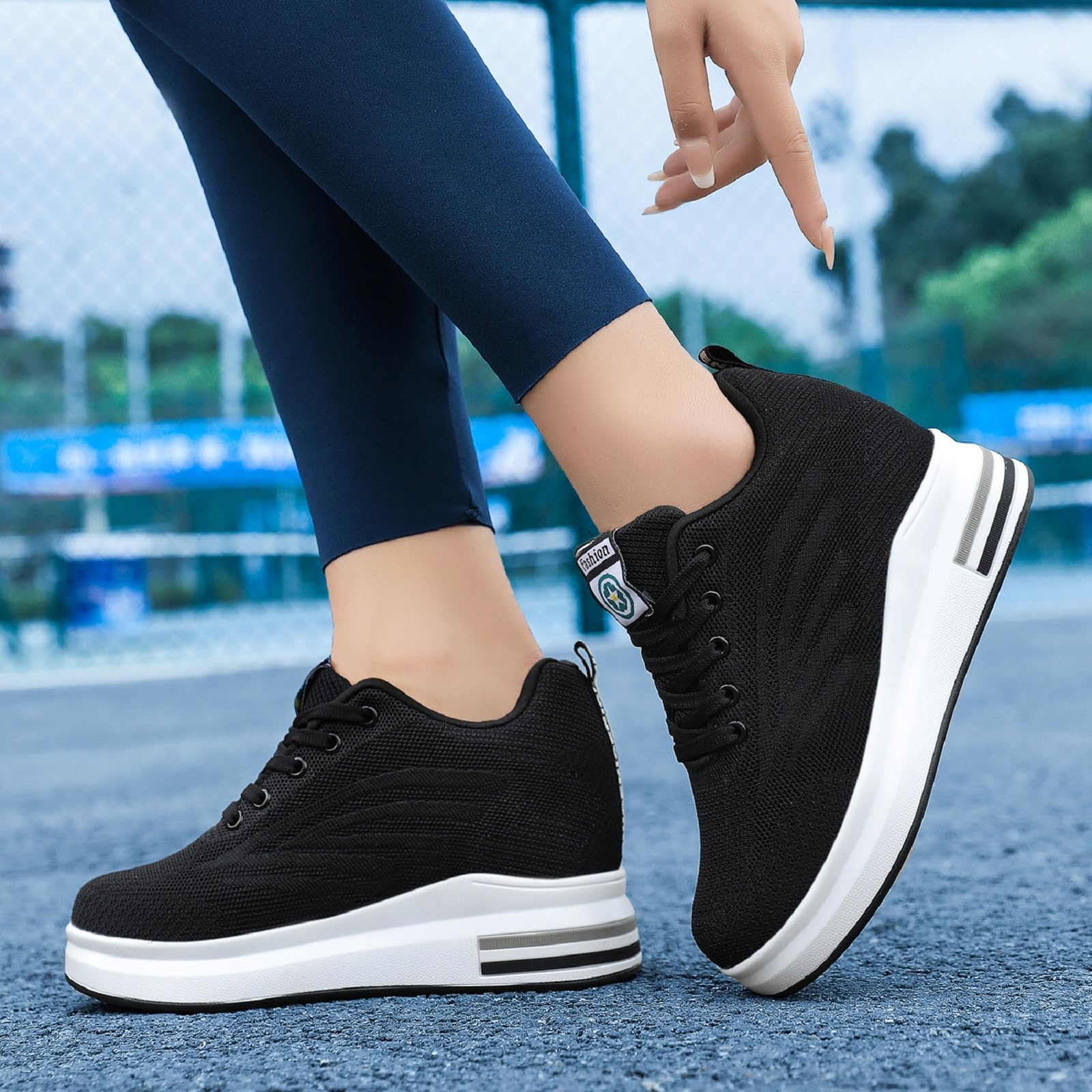 Baskets Compensées Femme Chaussure de Sport Plateforme Respirantes Sneakers Gym Fitness Casual Lacets Chaussures Talon de 8.5 cm à L'intérieur Hausse