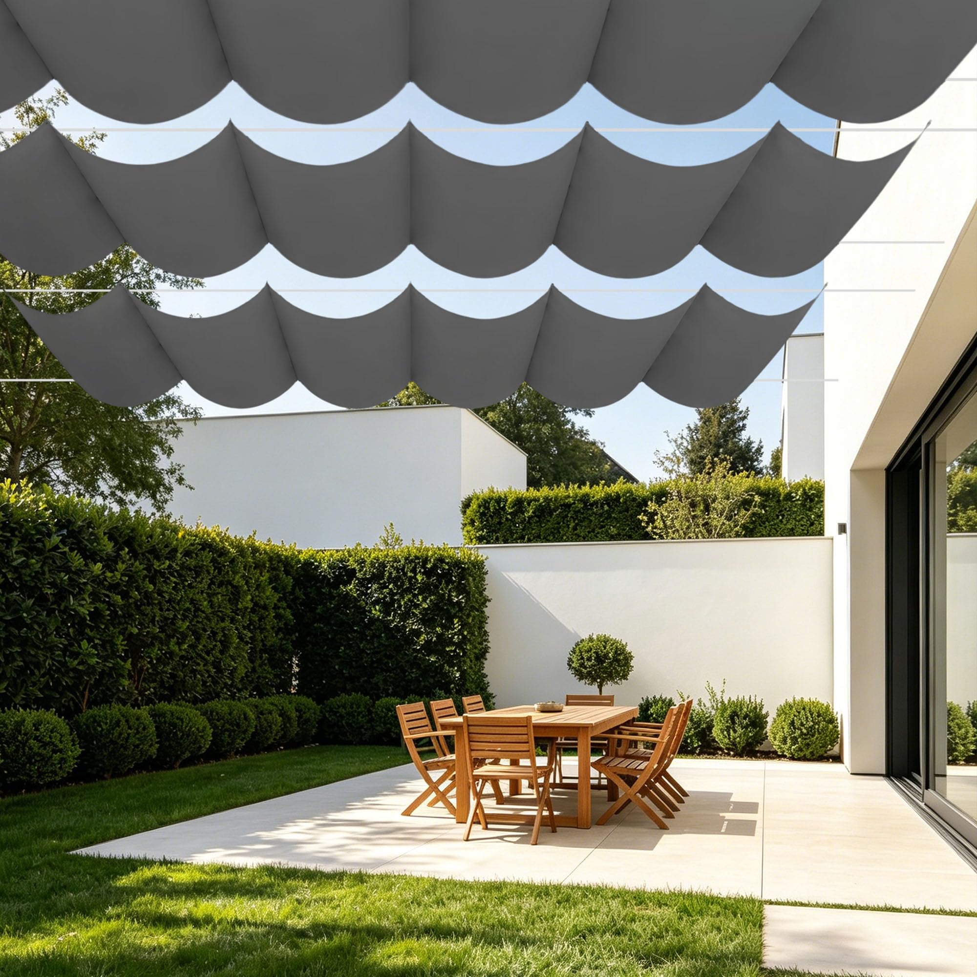 Voile ombrage rétractable vague imperméable contre la pluie et le soleil de terrasse gris