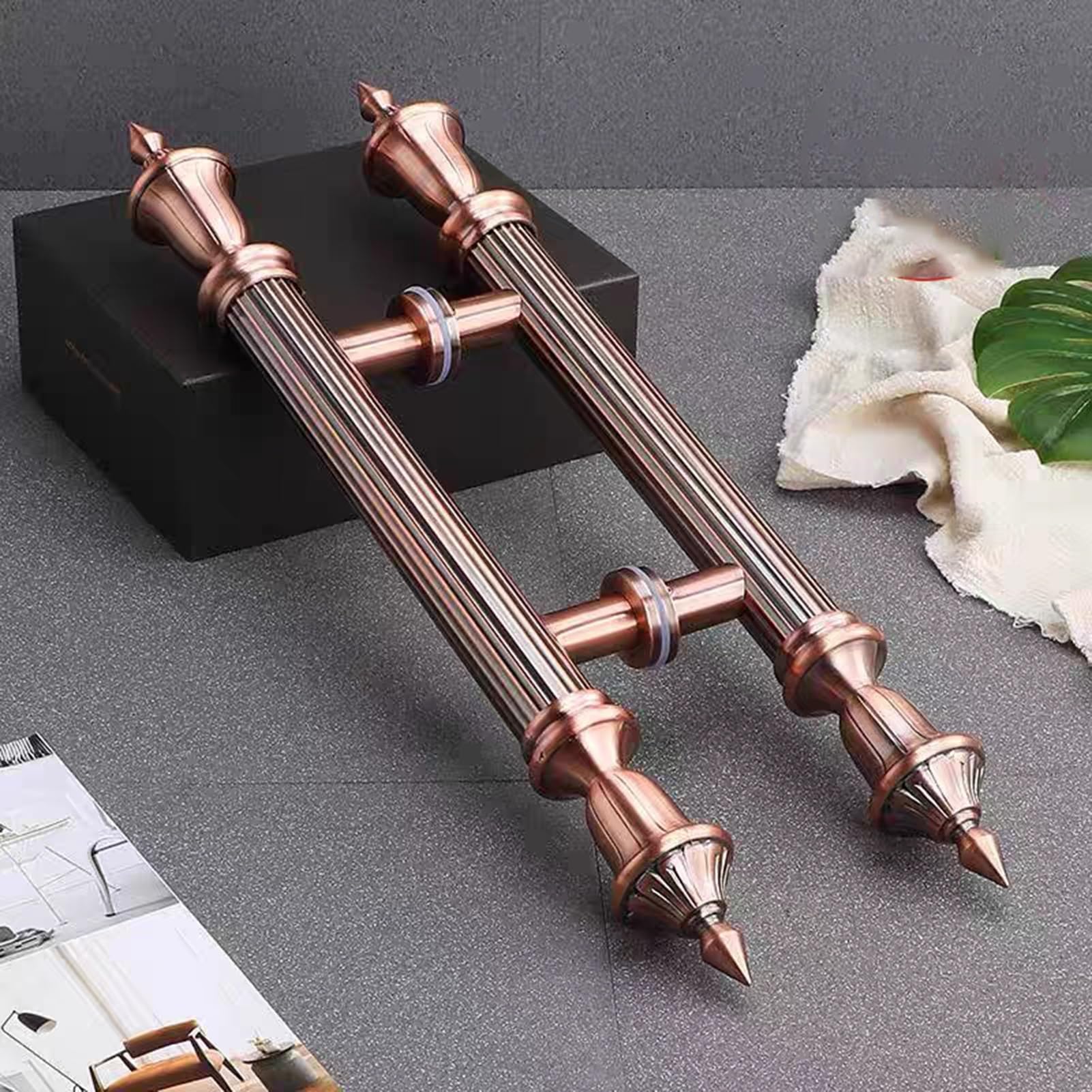 MXXQRHF 1.5" Tube Diameter Double-Sided French Door Handles - Push Pull for Coffee Shops, Clothing Stores & Flower Shops - Sliding Hardware in Red Bronze (47.25")