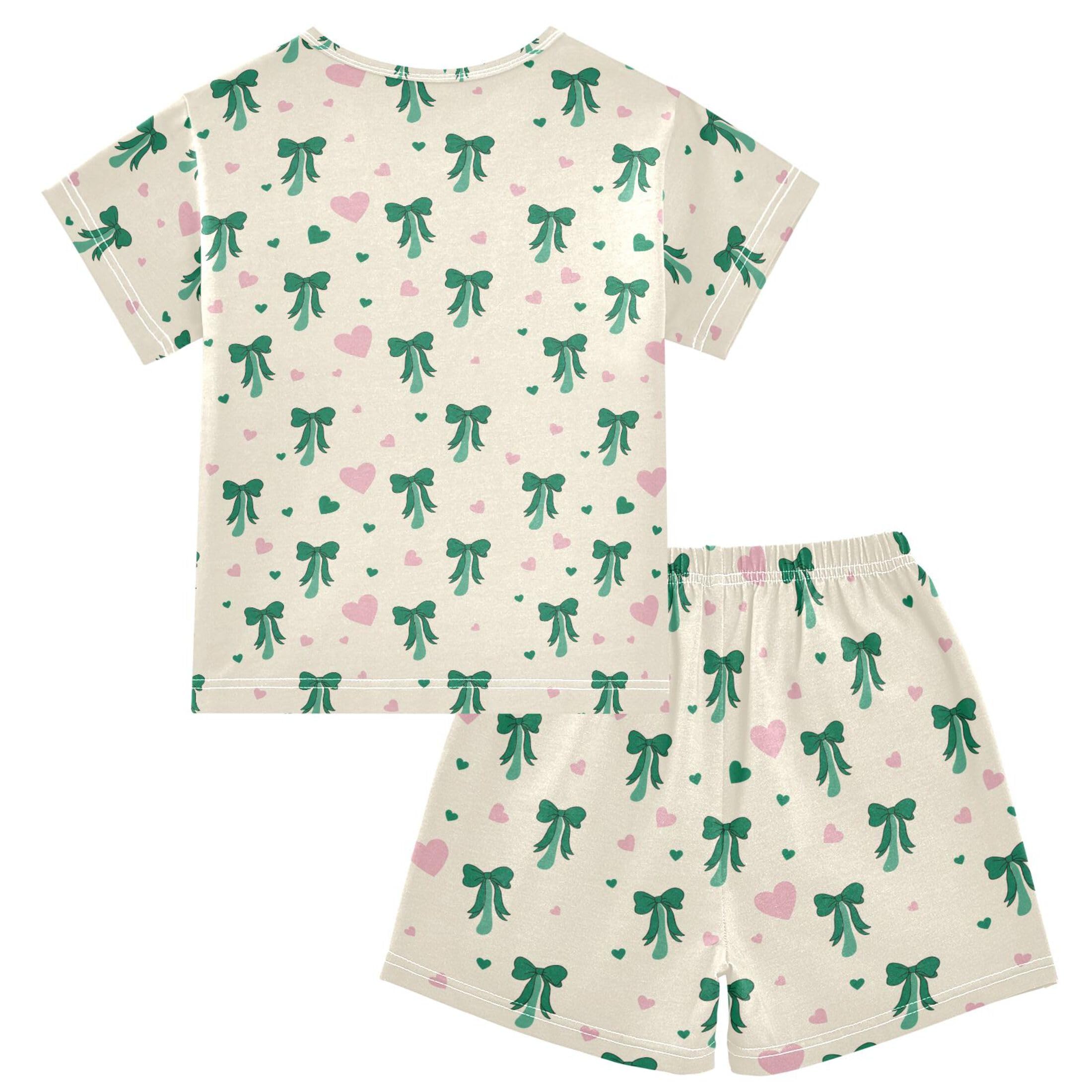 UMIRIKO Green Bows Short Sleeve Pajamas Set Sleepwear PJs Nightwear B0405005