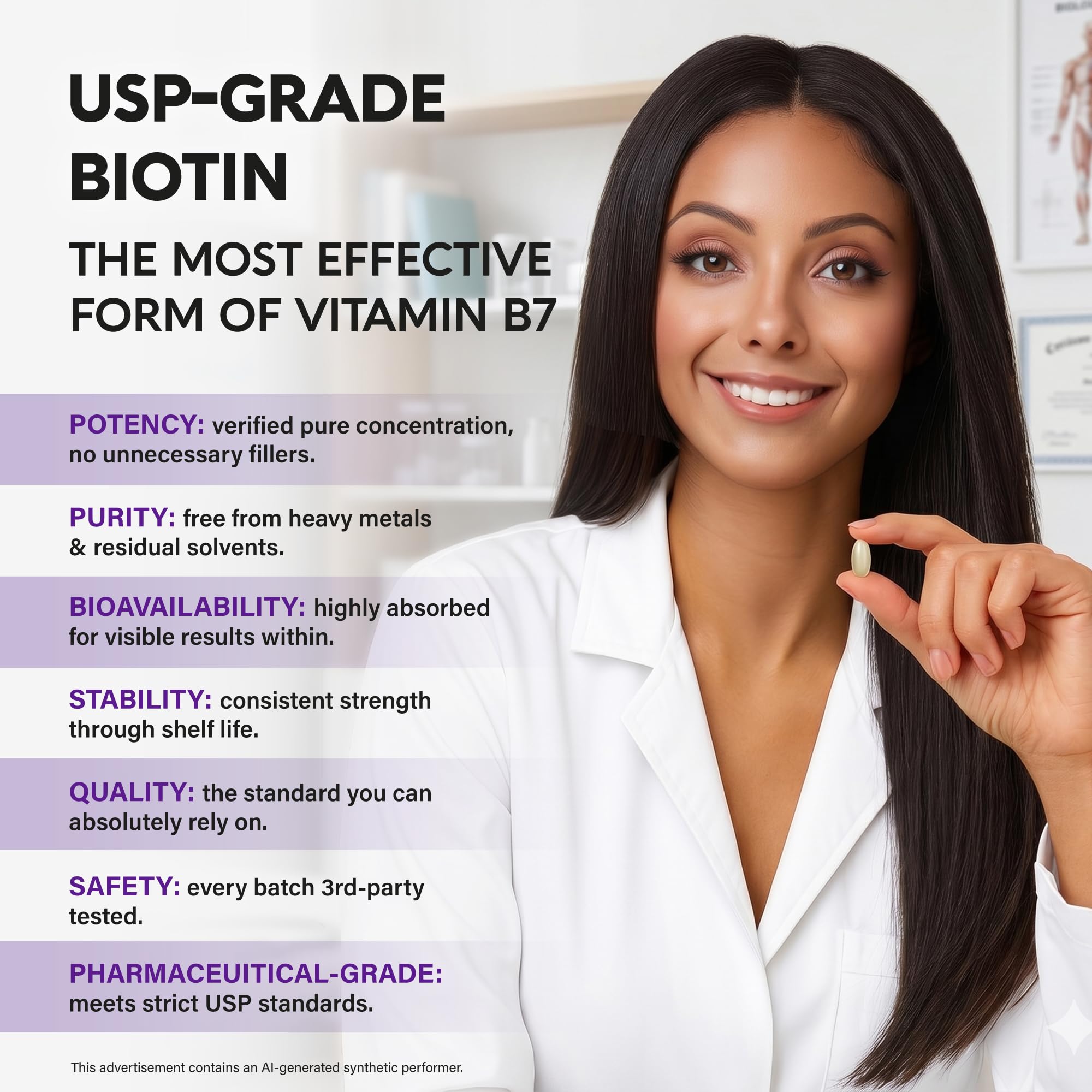 Biotin 10000mcg + Silicon - Pharmaceutical Grade Biotin - 120 Softgels — Amazon image 4