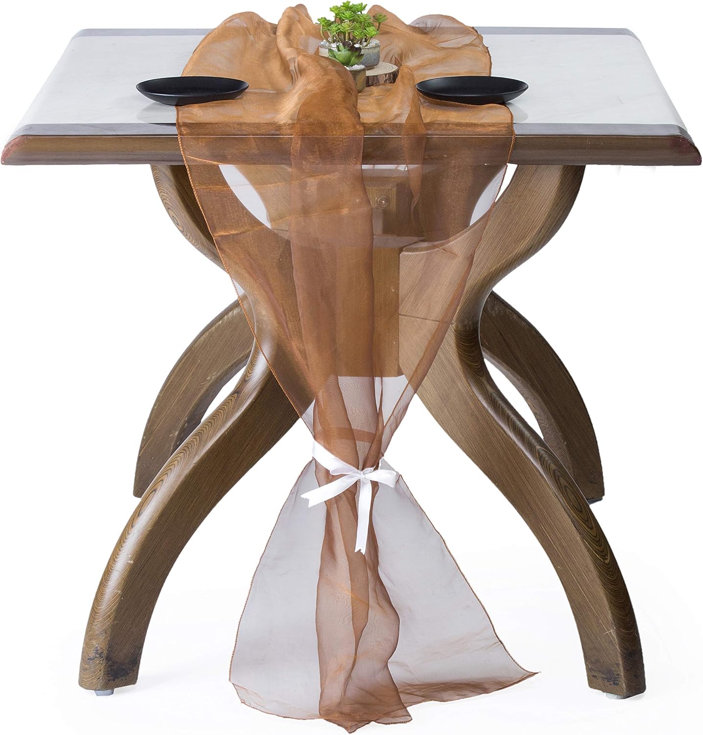 MDS Pack of 10 Wedding 27 x 120 inches Long Sheer Organza Table Runner for Wedding Banquets Decorations Birthday Parties, Engagements, Rustic Boho for 10Ft Table Runners - Bronze