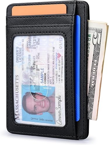 Miniatura 2 de Buffway - Cartera delgada minimalista de cuero con protección RFID para hombre y mujer