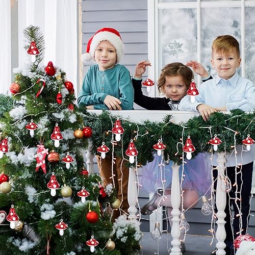 Miniatura 3 de 24 adornos de Navidad de hongos, adornos de hongos rojos y blancos, adornos colgantes decorativos para árbol de Navidad, vacaciones, decoración de
