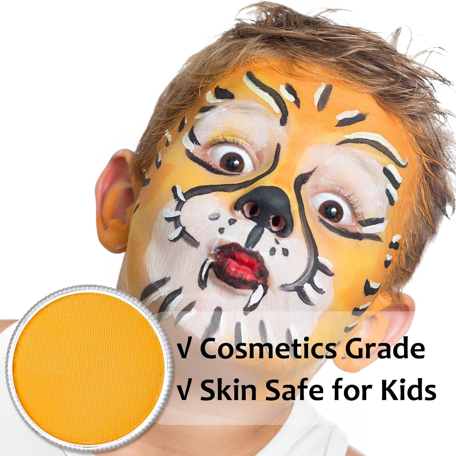 Yellow Face Body Paint(30gm), Water Activated Face Painting Kit for Kids & Adults, Professional Non-Toxic SFX Makeup Facepaint for Halloween Minions Emoji Lion Tiger Special Effects Cosplay & Costume - Image 5