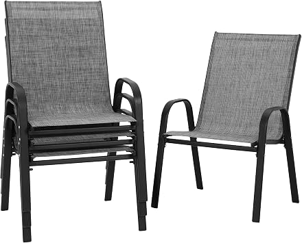PIZZELLO Patio Chairs Set of 4, Outdoor Stackable Dining Chairs for All Weather, Lightweight Textilene Outdoor Chair Sets with Armrests, 330Lbs Capacity, for Backyard Porch Poolside Garden Grey