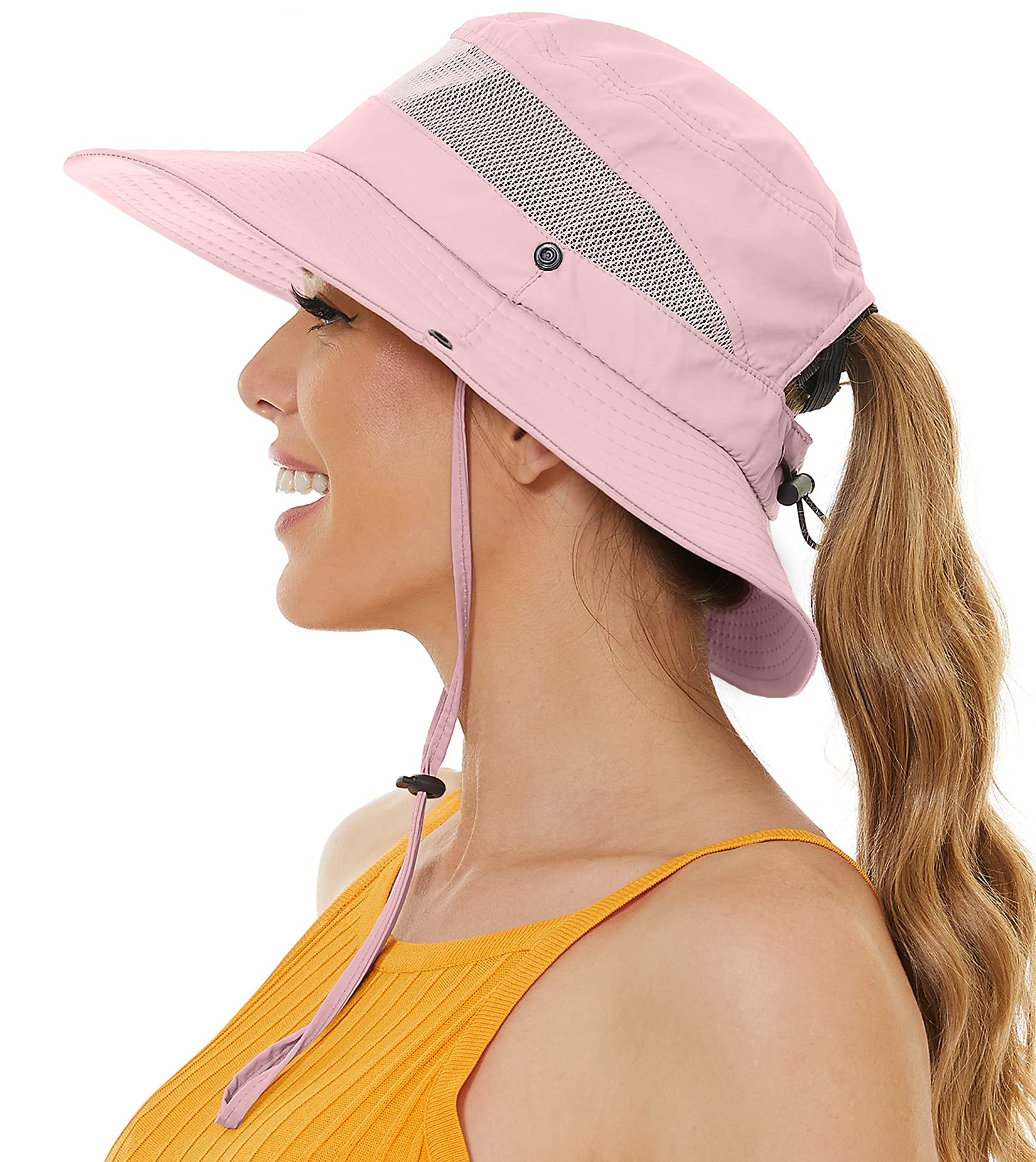 UPF50+ Packable Bucket Hat with Ponytail Hole for Women Hiking Fishing FURTALK, Womens Sun Hat, Beige UPF 80+ Wide Brim Ponytail  main image 4