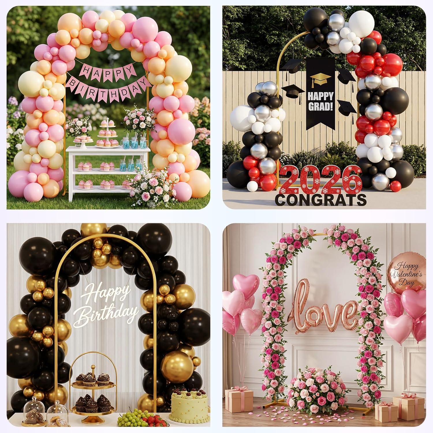 Supporto per sfondo ad arco da 1,8 m a 2,2 m, cornice per arco nuziale, supporto stabile in metallo con base quadrata per terra, per feste di compleanno, baby shower, ghirlande, oro (supporto