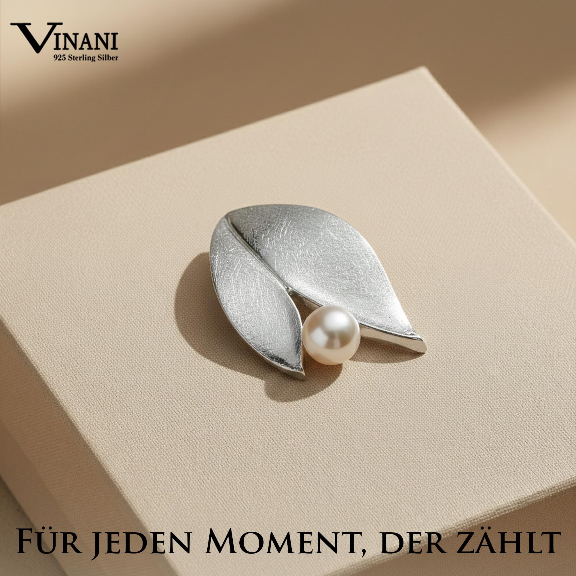 Vinani Anhänger 2 Blätter mit Süßwasserzuchtperle elegant gebürstet Sterling Silber 925 Natur Perle 2ABE-EZ