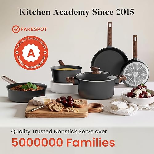 Miniatura 7 de Kitchen Academy Juego de ollas y sartenes no tóxicas antiadherentes, juego de utensilios de cocina de cerámica de inducción, juego de sartenes de