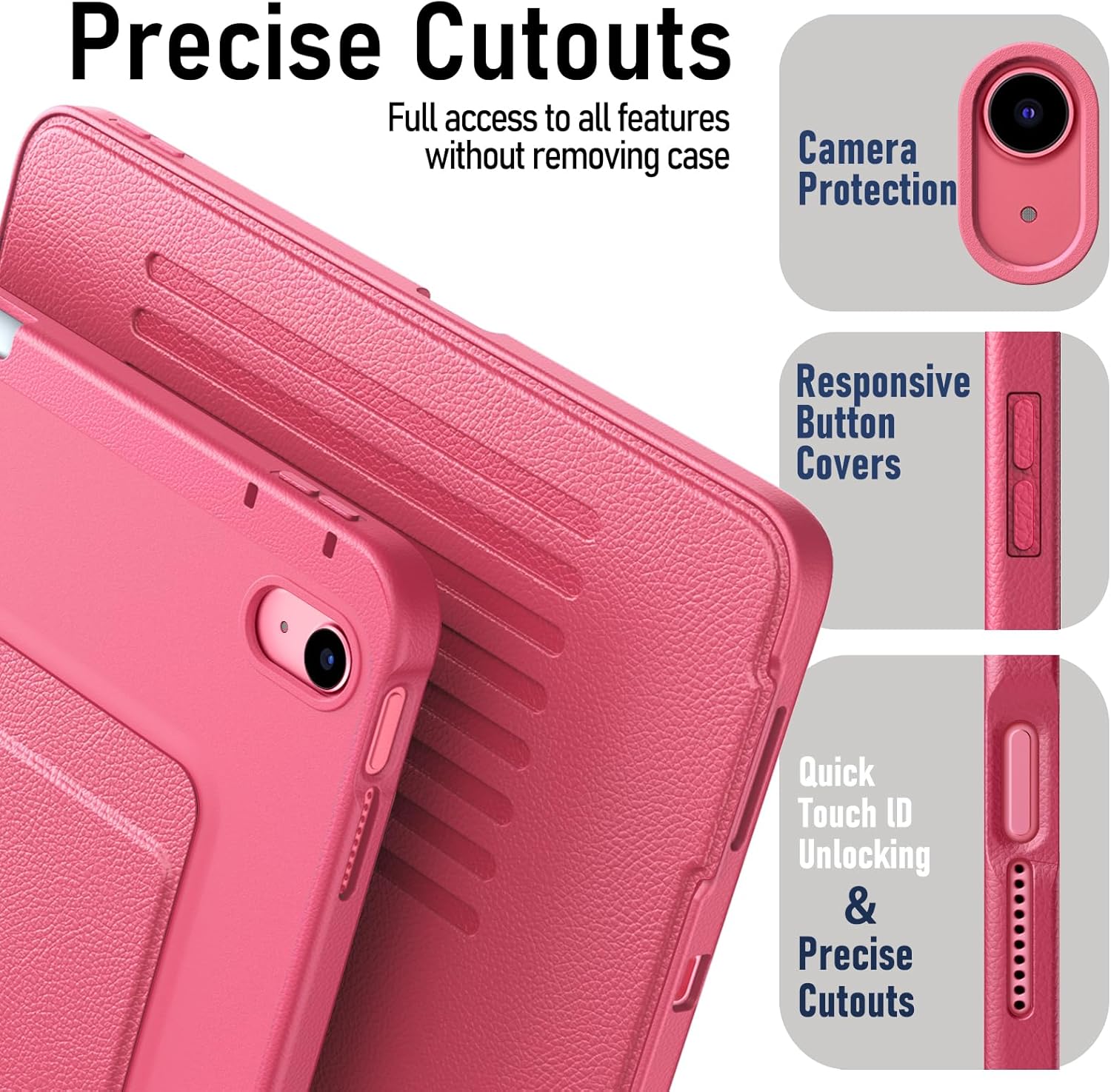 JETech Multi-Angle Stand Case for iPad (A16) 11th/10th Generation (2025/2022), Ultra-Stable Support, Slim Shockproof Cover with Pencil Holder, Anti-Fingerprint Frosted Back (Pink)