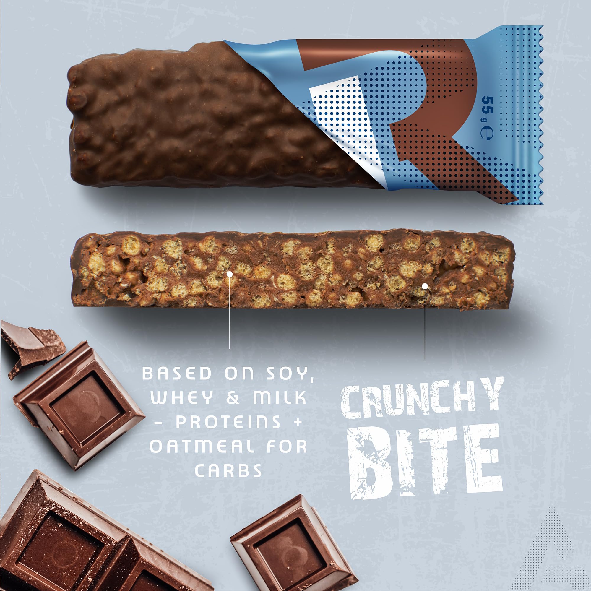 AMACX Barre Protéinée Post-Entraînement – Healthy Snacks Protéiné Recovery – Paquet de 12 – 20g de Protéines par Barre avec Whey Protein – Enrobage Chocolat – Nutrition Sportive – Chocolat