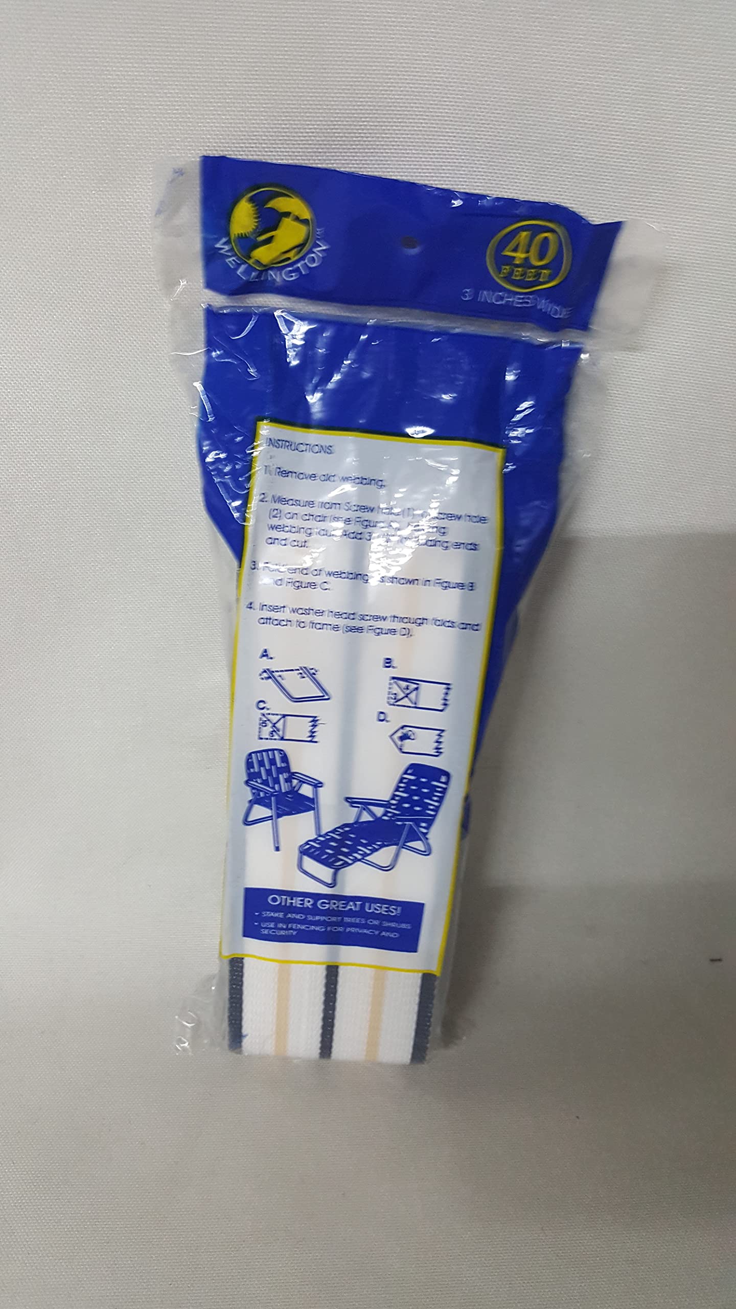 BAGS USA Chair Strap,40 Feet 3 Inches Wide Webbing Kit, Lawn Chair Webbing, Makes Old Furniture Look New. (White/Cream Stripes)