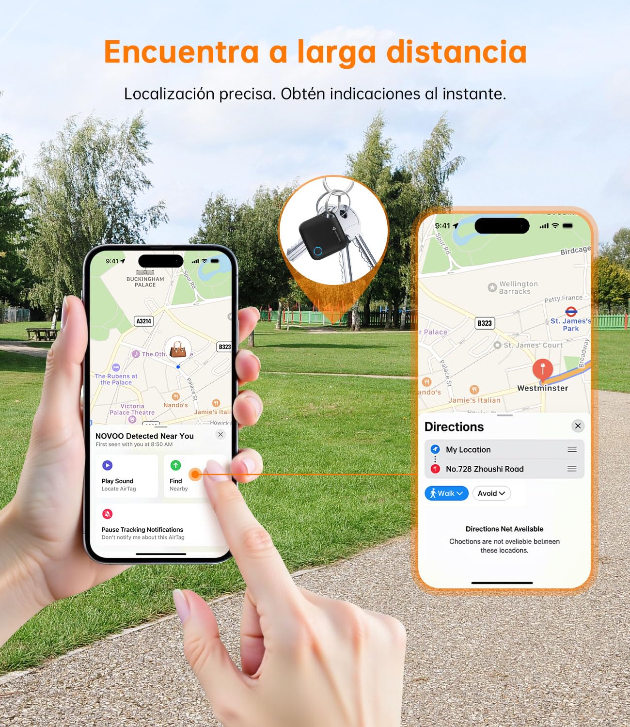 NOVOO Smart Tag avec Apple Find My (iOS Uniquement), Localisateur d'objets avec Alarme 80 DB, Batterie remplaçable avec Verrouillage Enfant, Tracker pour clés, Portefeuille et Bagages, 4 pièces