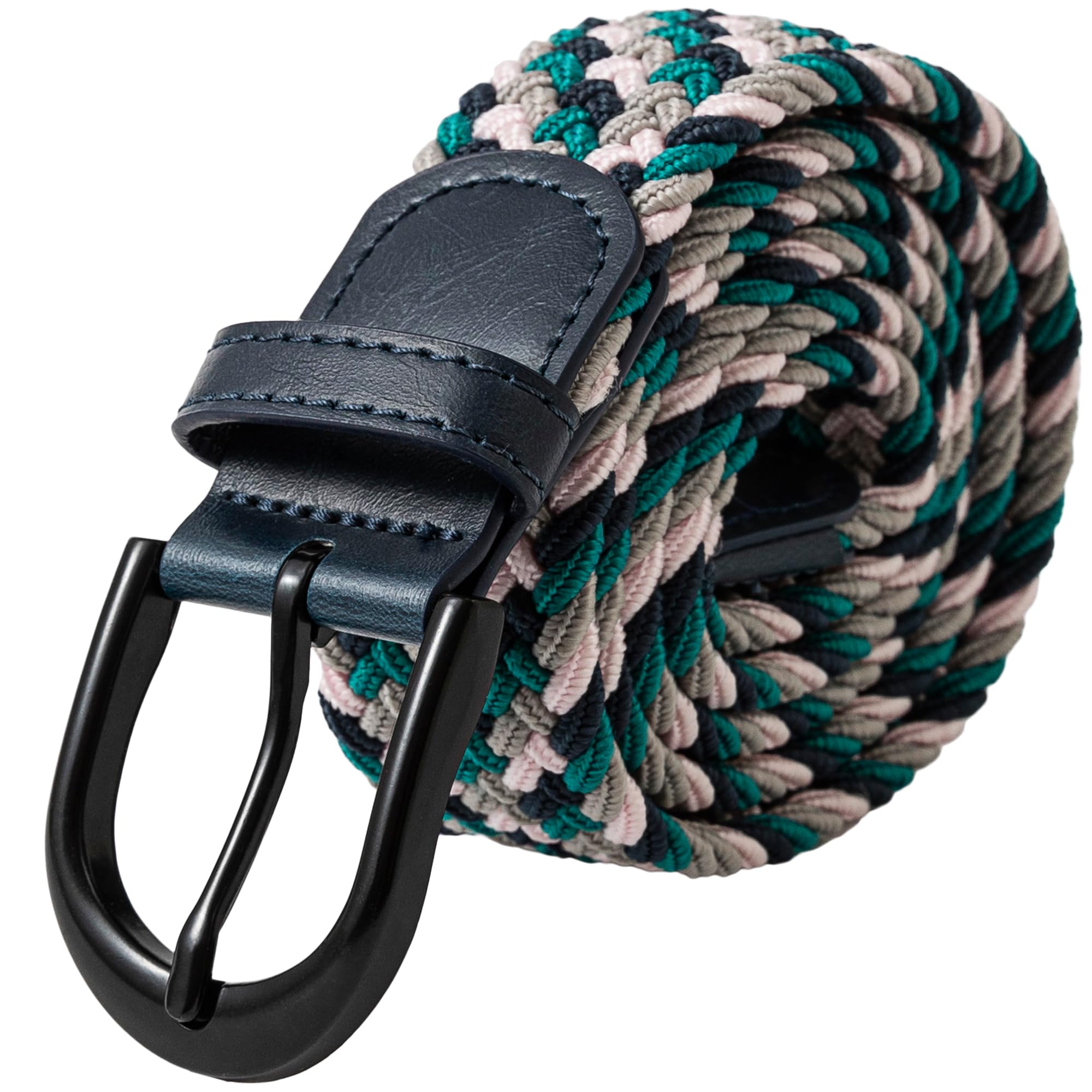 Mile High Life | Braided Stretch Elastic Belts | Pin Oval Solid Black Belt Buckle | PU Loop End Tip Men/Women/Junior Belt