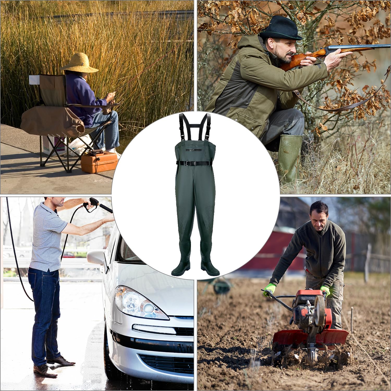 QWORK® Wathose Herren Damen, Wasserdichte, Atmungsaktive Teich-Wathose Mit Stiefeln, Zum Angeln, Jagen Und In Der Landwirtschaft