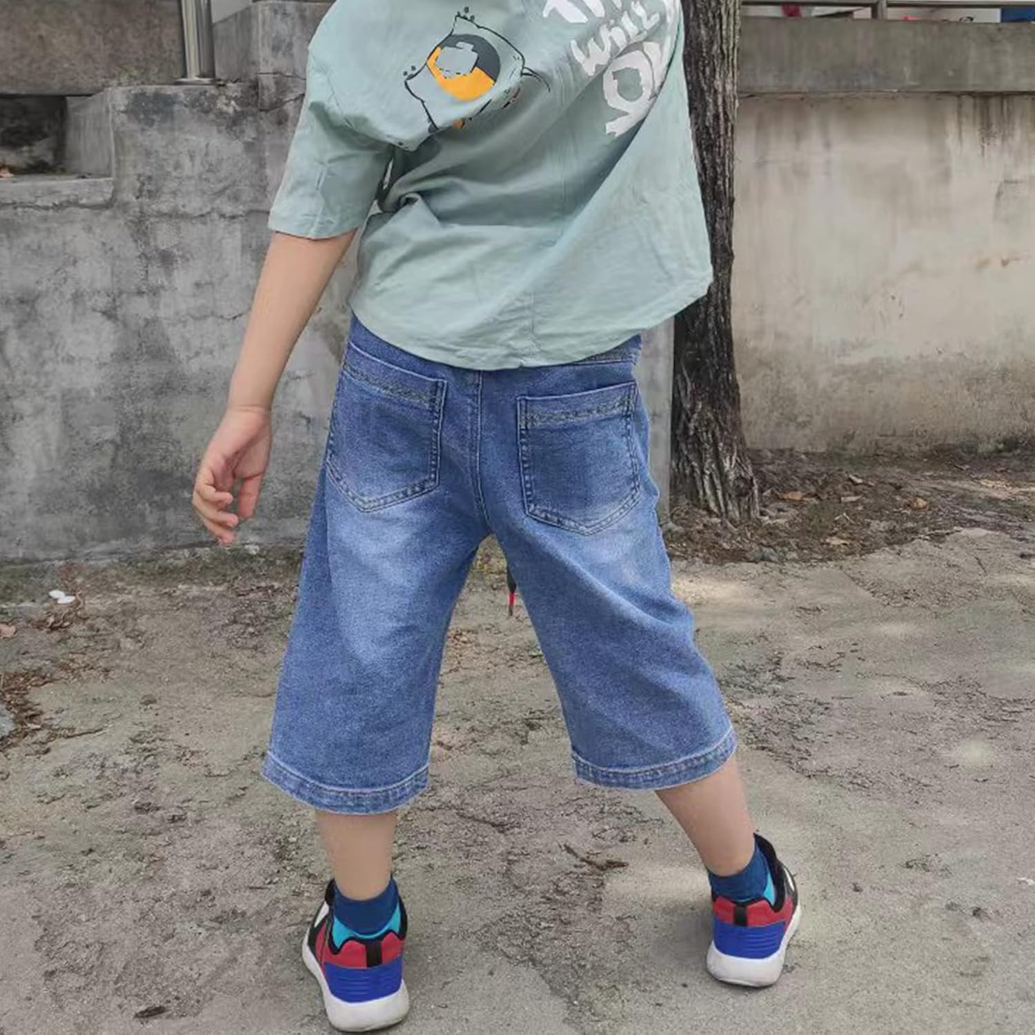 ボーイズ デニム ショーツ ウエストゴム 紐付き キッズ ジーンズ ショーツ - 快適なサマーフィット - 100%コットン 対象年