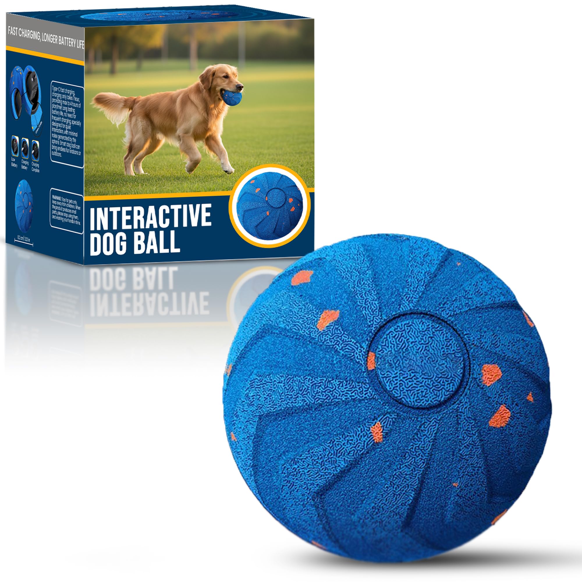 Smart Interactive Dog Toy, Automatic Moving Rolling & Rotating Ball, Chew-Resistant E-TPU Material, IPX7 Waterproof Active Dog Toys for Medium & Large Dogs, Keeps Dogs Busy (Blue)