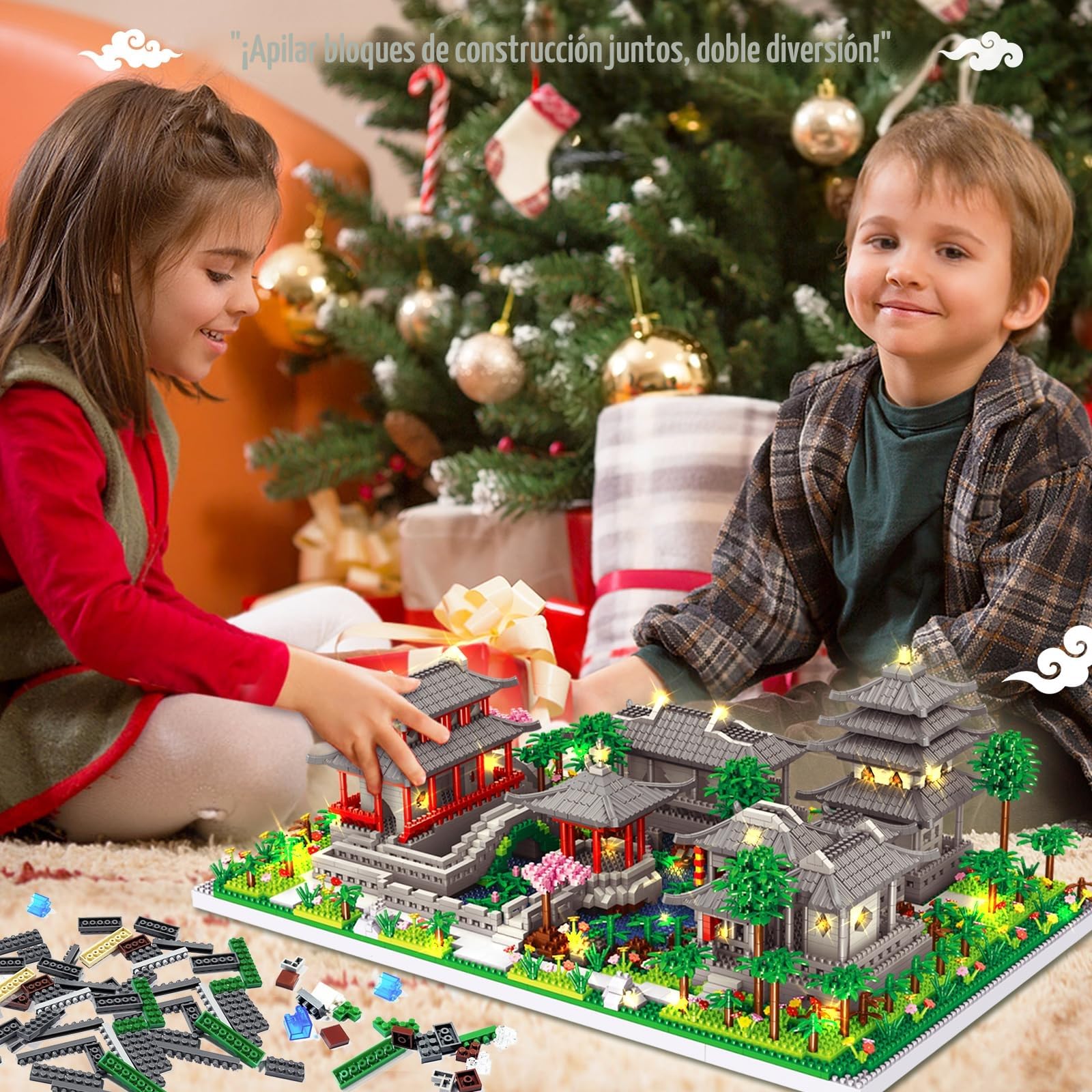 HILKKET China de Suzhou Garden, 3930 PCS Micro Mini Bloques con LED, Architecture Castillo de Suzhou, Bloques de Construcción Suzhou, Juegos de Construcción Jardín Arquitectura
