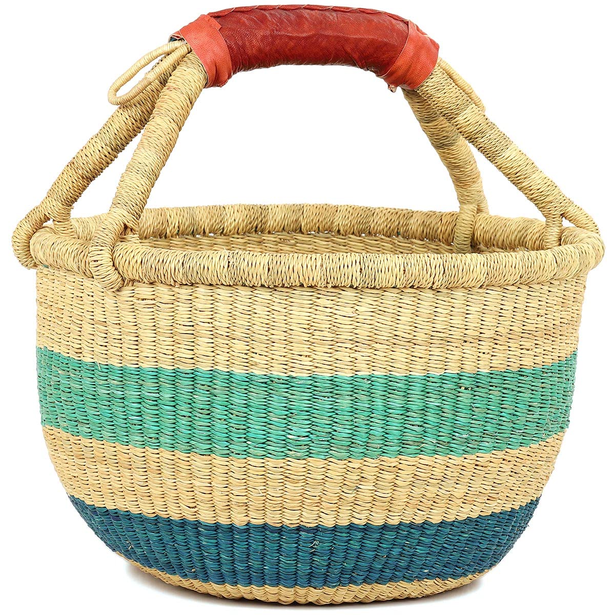 Fair Trade Ghana Bolga African Medium Market Basket "Sea and Sky" 11-13" Across, #96506