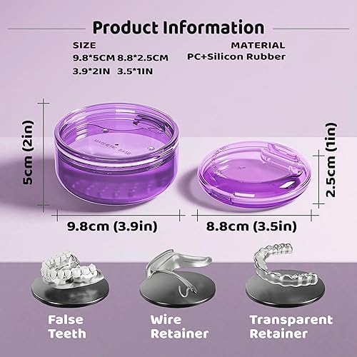 Miniatura 9 de MURRI&MURRDI Estuche de retenedor, estuche de dentadura, caja de baño con cesta coladora, lindo contenedor de almacenamiento de dentadura para
