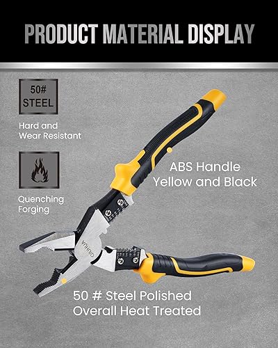 Miniatura 4 de QIUHUA Alicates Linesman de 8 pulgadas, alicates eléctricos 5 en 1 con cortador de cables y pelacables