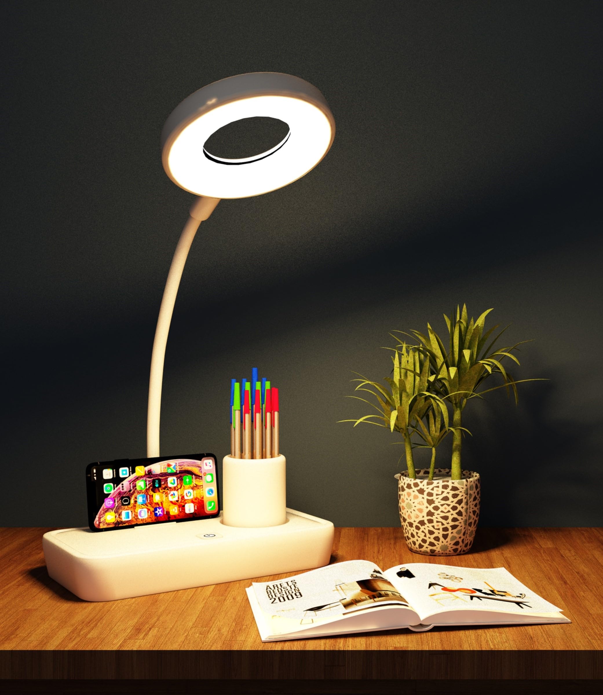 fizzytech 360° Flexible Desk Lamp Light - Advanced Pen & Mobile Holder, Modern Touch Switch, All-In-One Adjustable Table Lamp For Reading, Studying & Office (White 03), Led (B0D76XFPBX) Amazon Price History, Amazon Price Tracker
