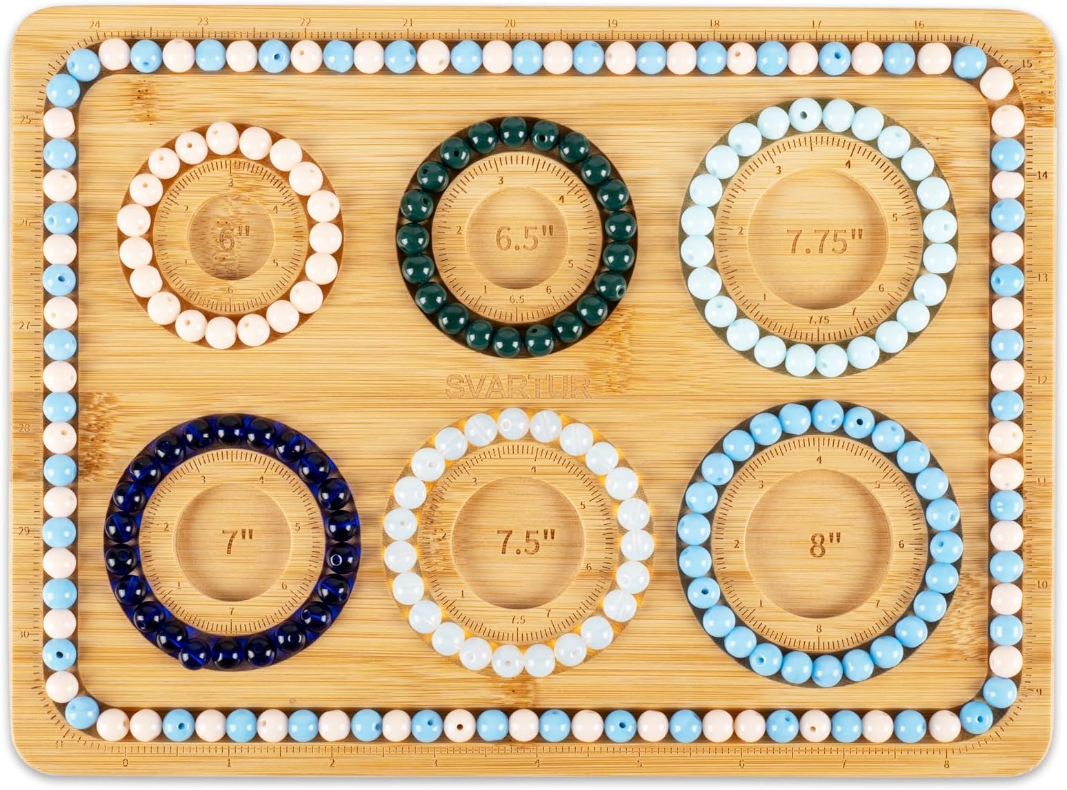 Svartur Bamboo Bead Board for Bracket Making with 6"/6.5"/ 7"/ 7.5"/7.75"/ 8", Bracelet Measuring Tool Bead Tray for Jewelry Making Supplies, Beading Supplies Anklets & Bracelet Making Tray